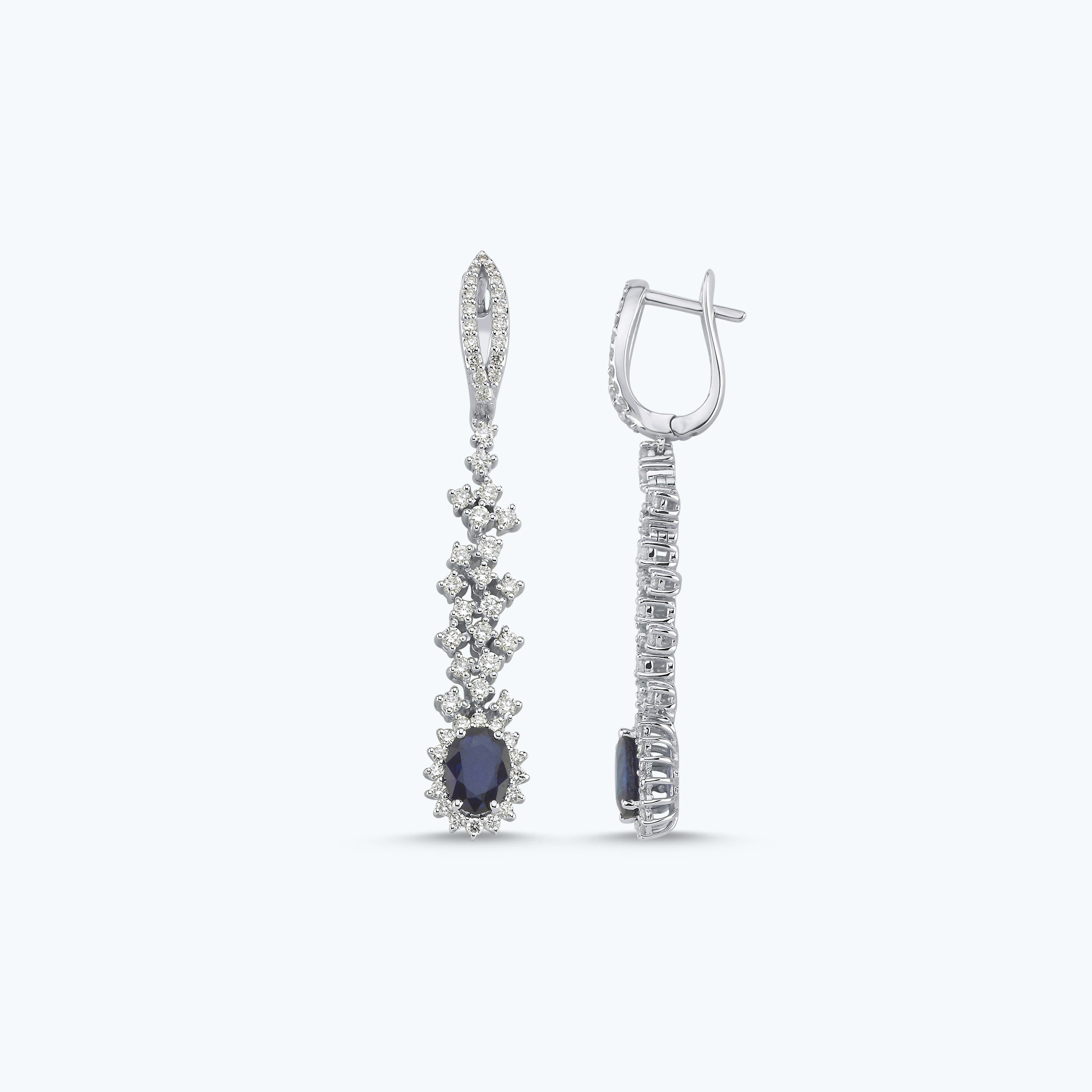 1.21 Karat Pırlanta Safir Oval Küpe