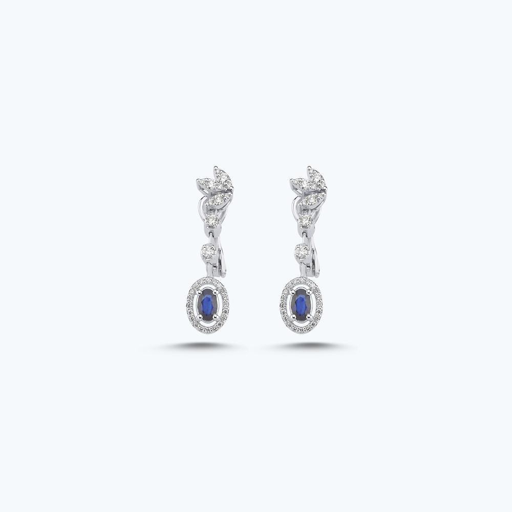 Pırlanta Safir Oval Küpe