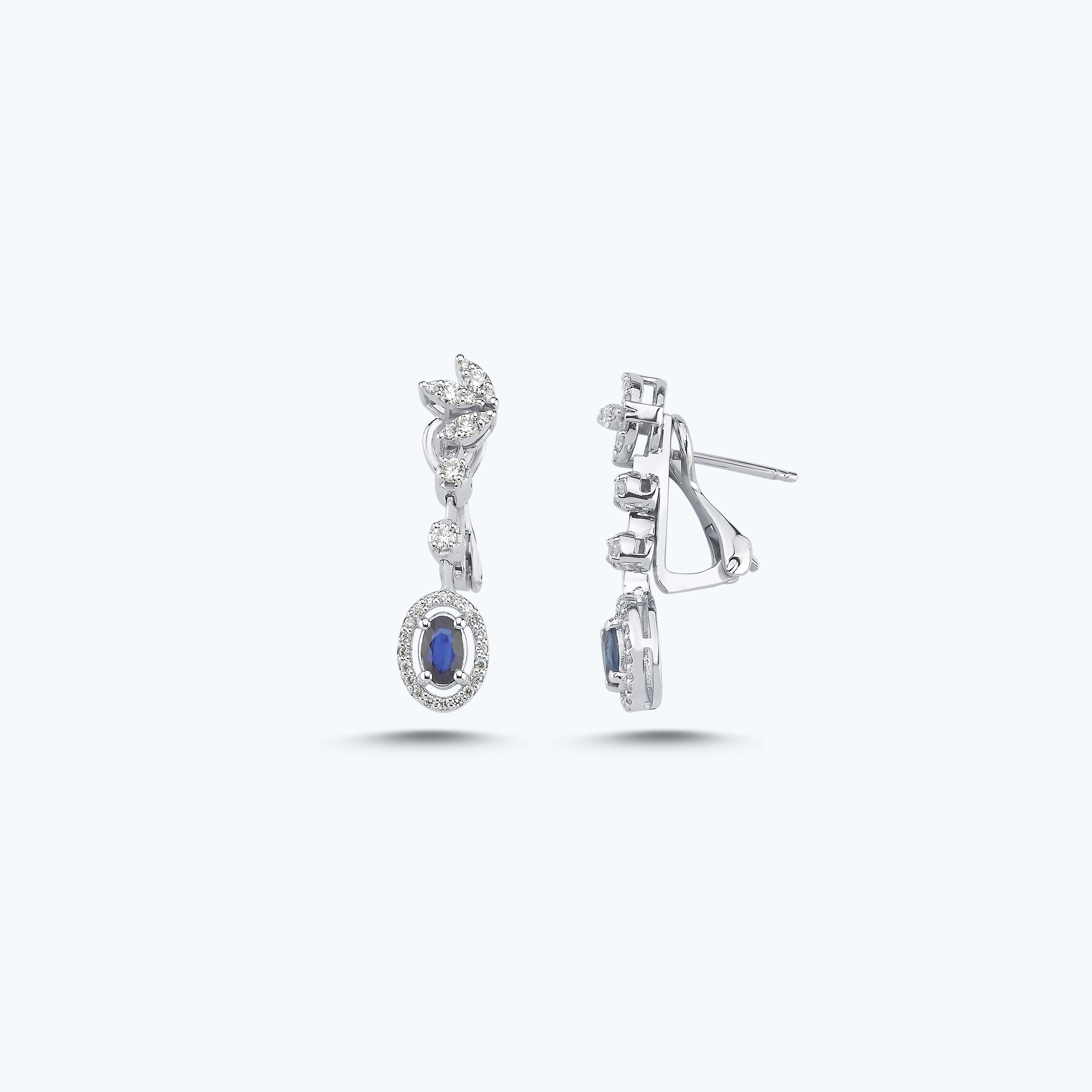 0.44 Karat Pırlanta Safir Oval Küpe