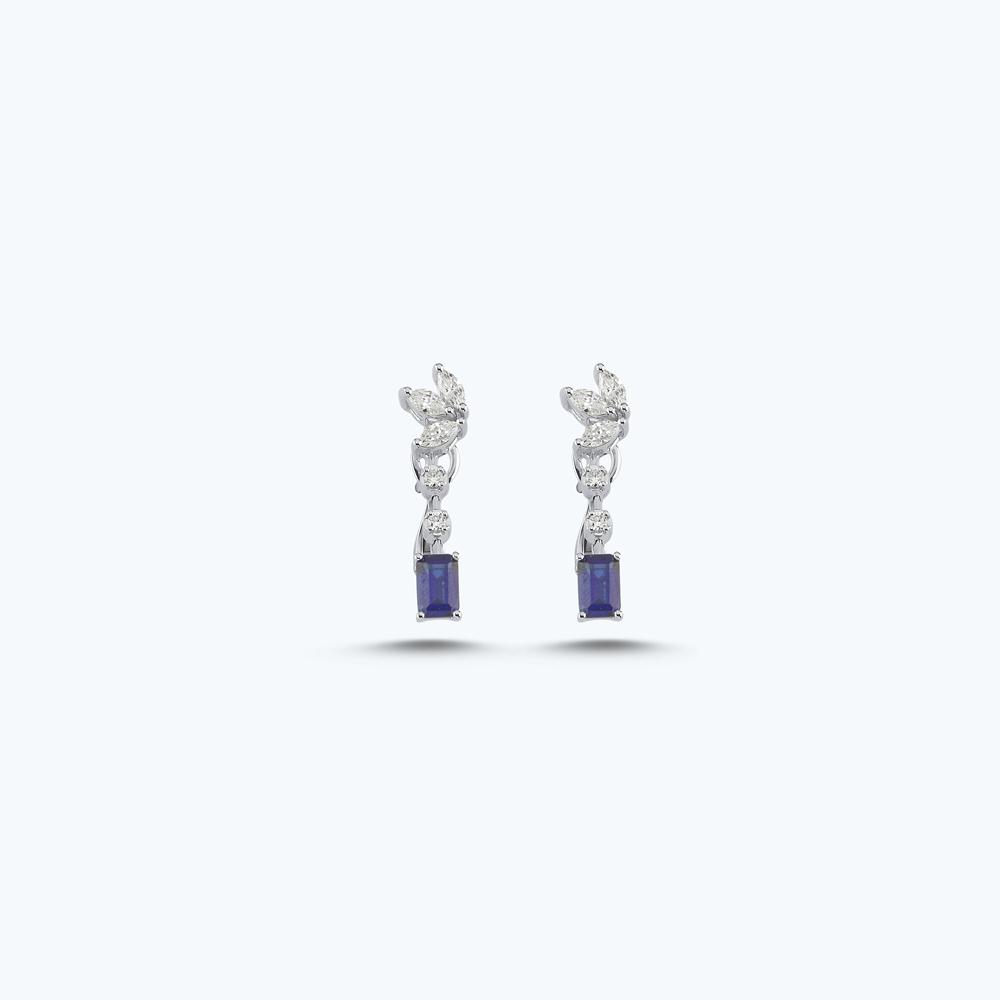 Pırlanta Safir Emerald Kesim Küpe