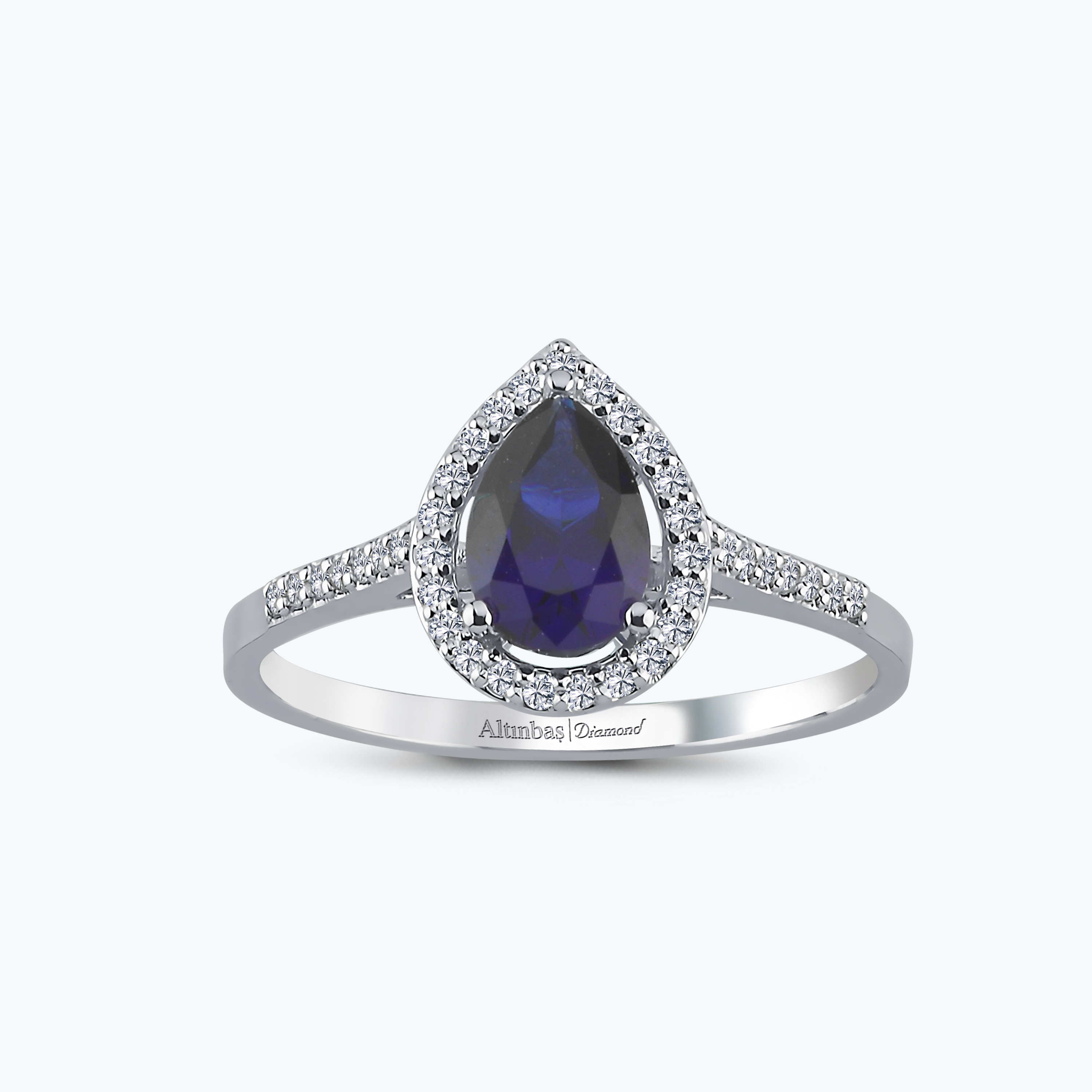 0.13 Karat Pırlanta Safir Damla Yüzük