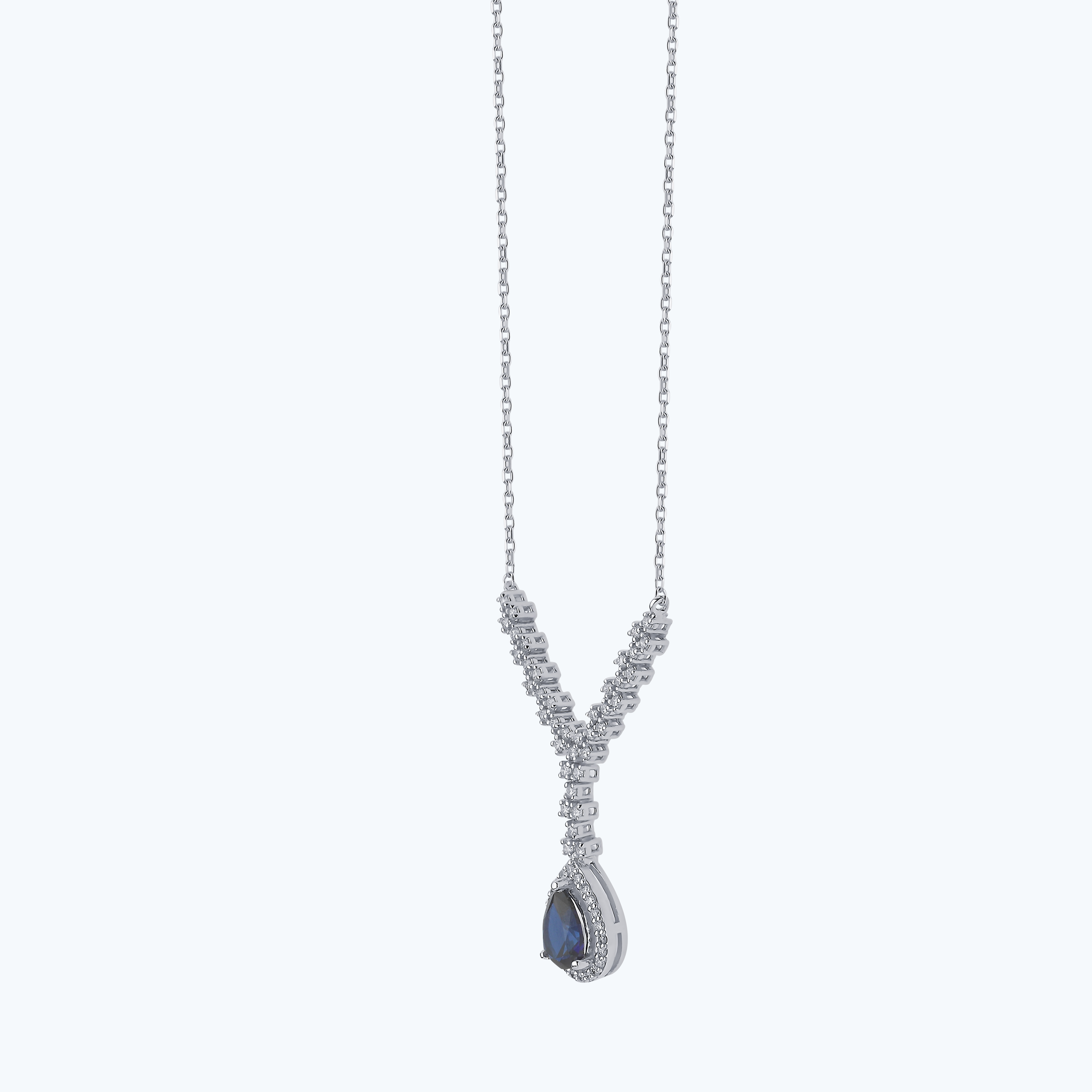 0.35 Karat Pırlanta Safir Damla Kolye
