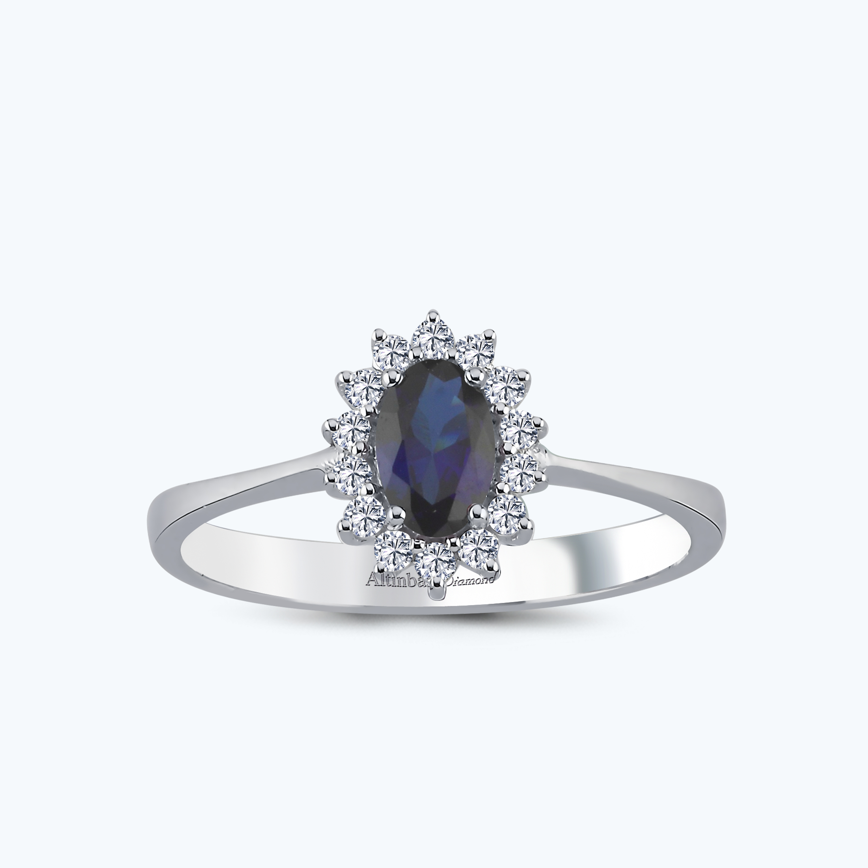 0.15 Karat Pırlanta Safir Oval Yüzük