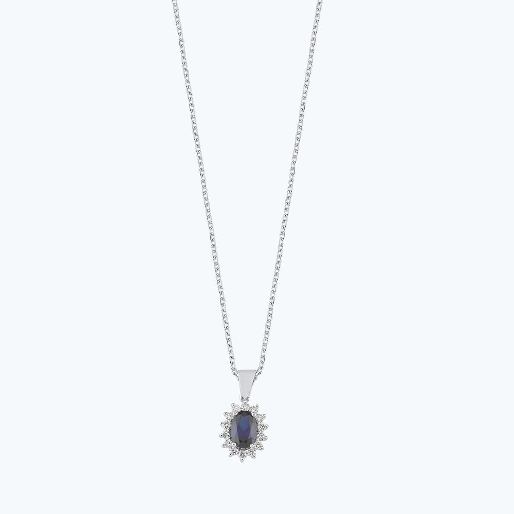 Pırlanta Safir Oval Kolye