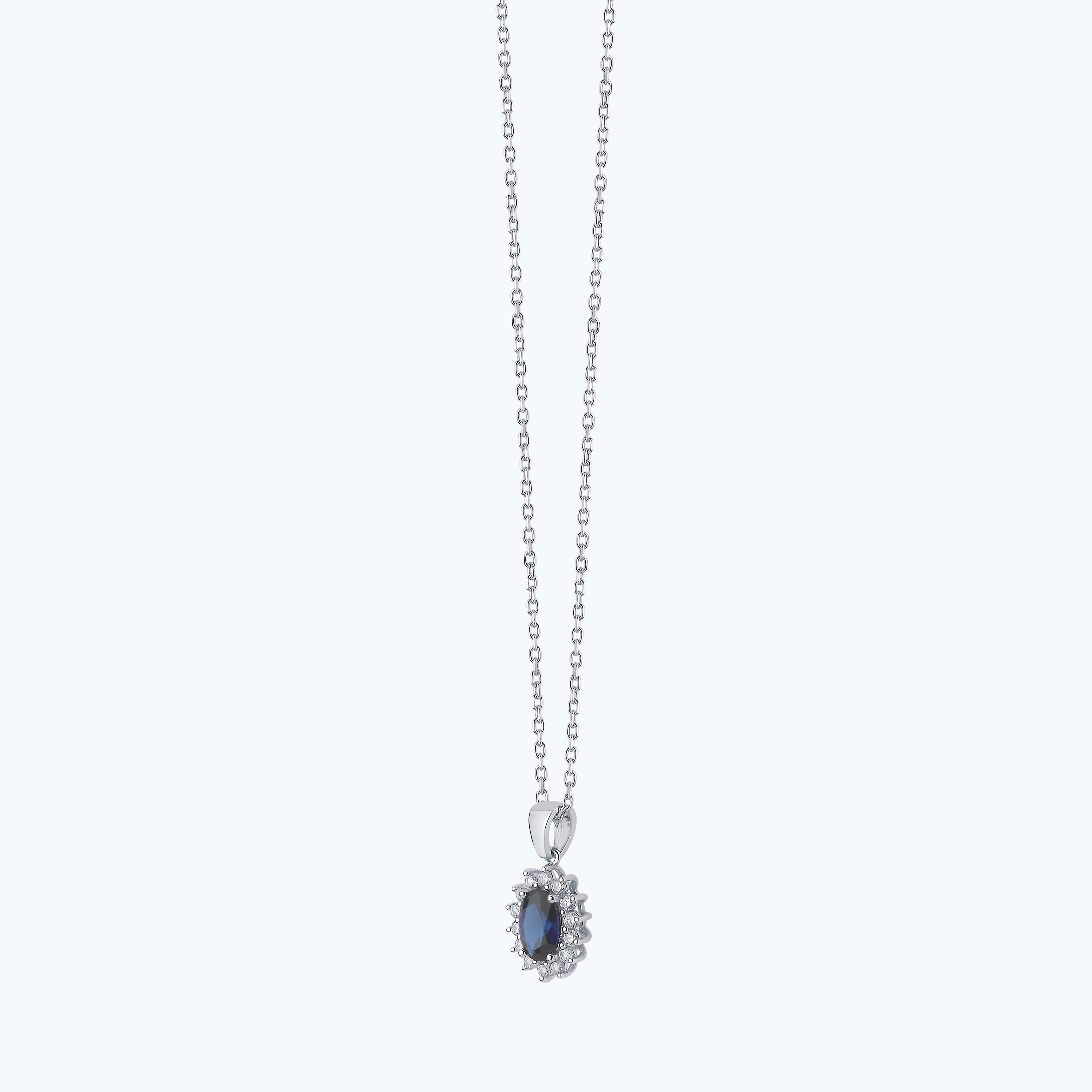 0.16 Karat Pırlanta Safir Oval Kolye