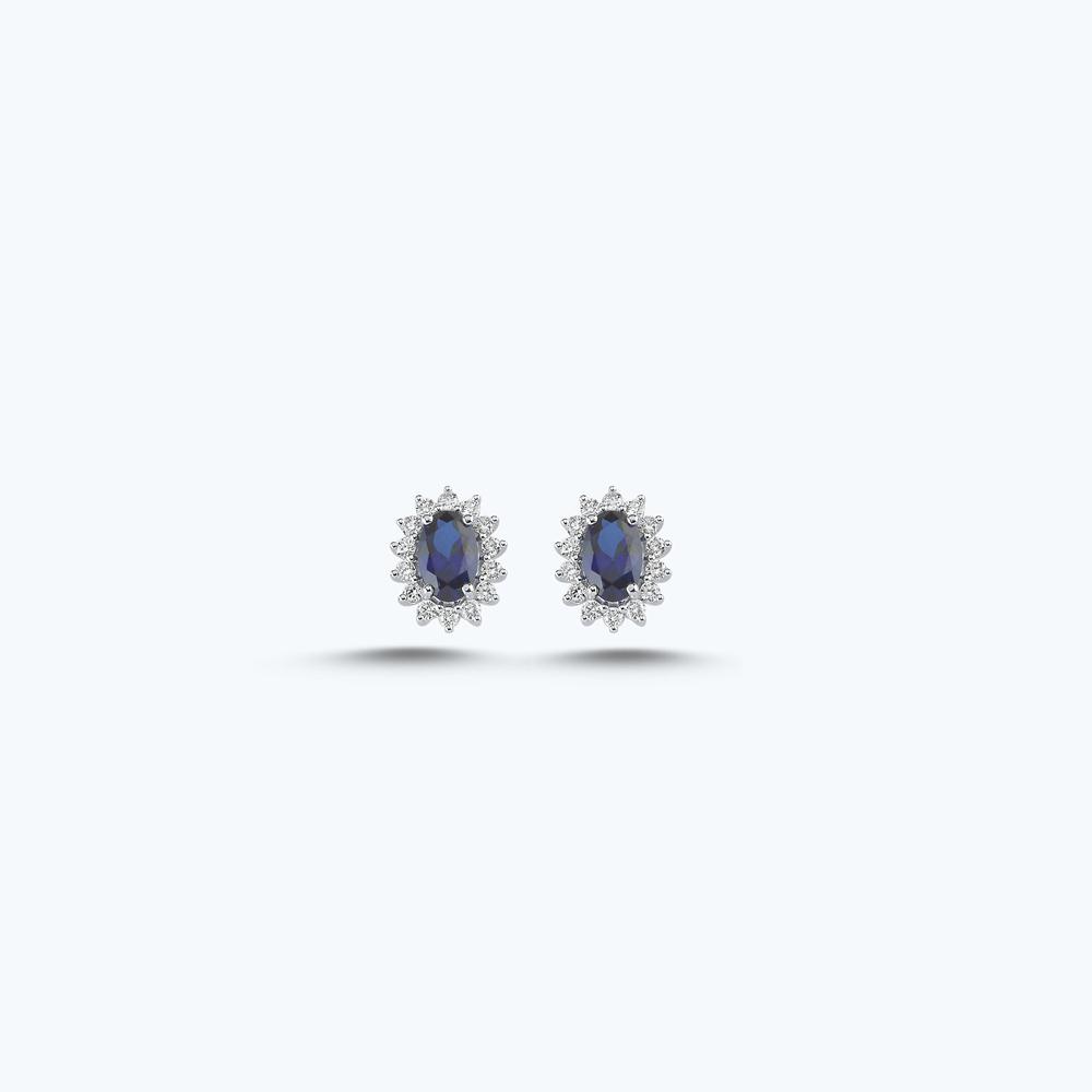 Pırlanta Safir Oval Küpe