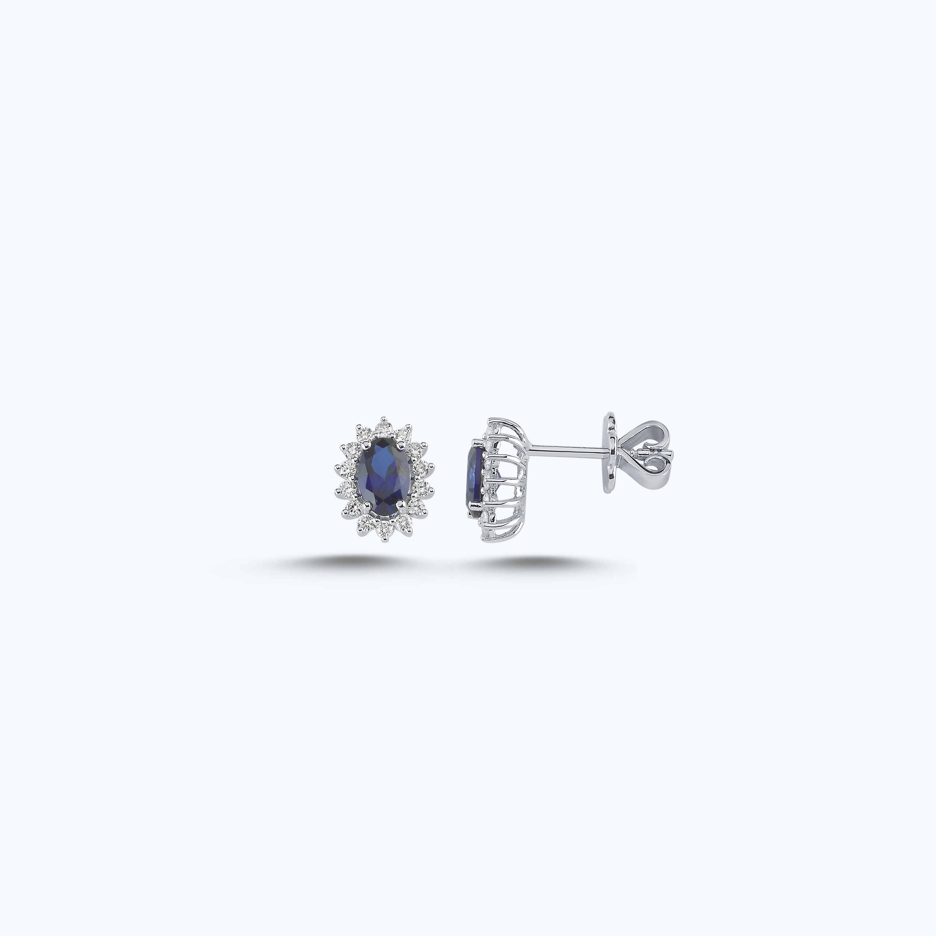 0.32 Karat Pırlanta Safir Oval Küpe
