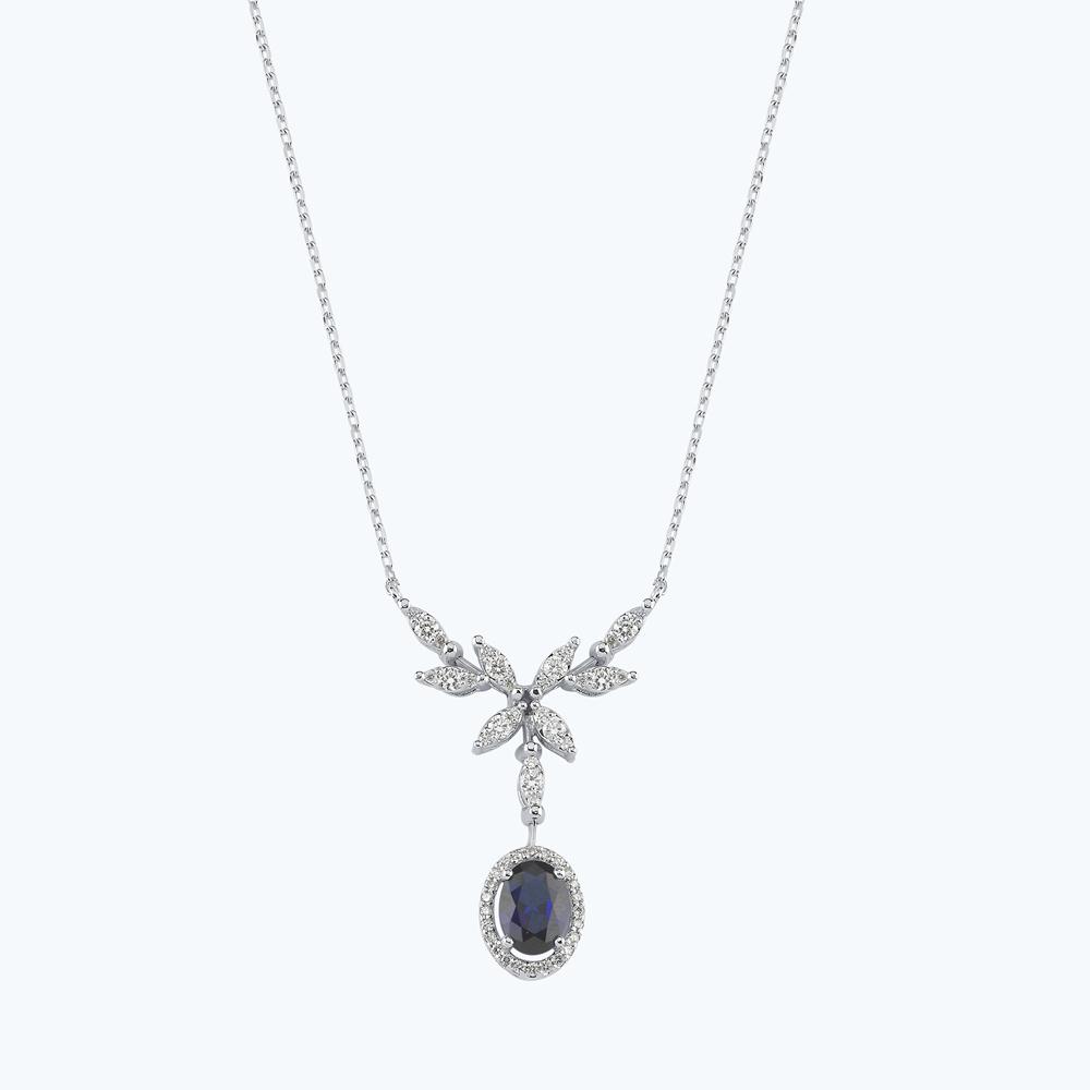 Pırlanta Safir Oval Kolye