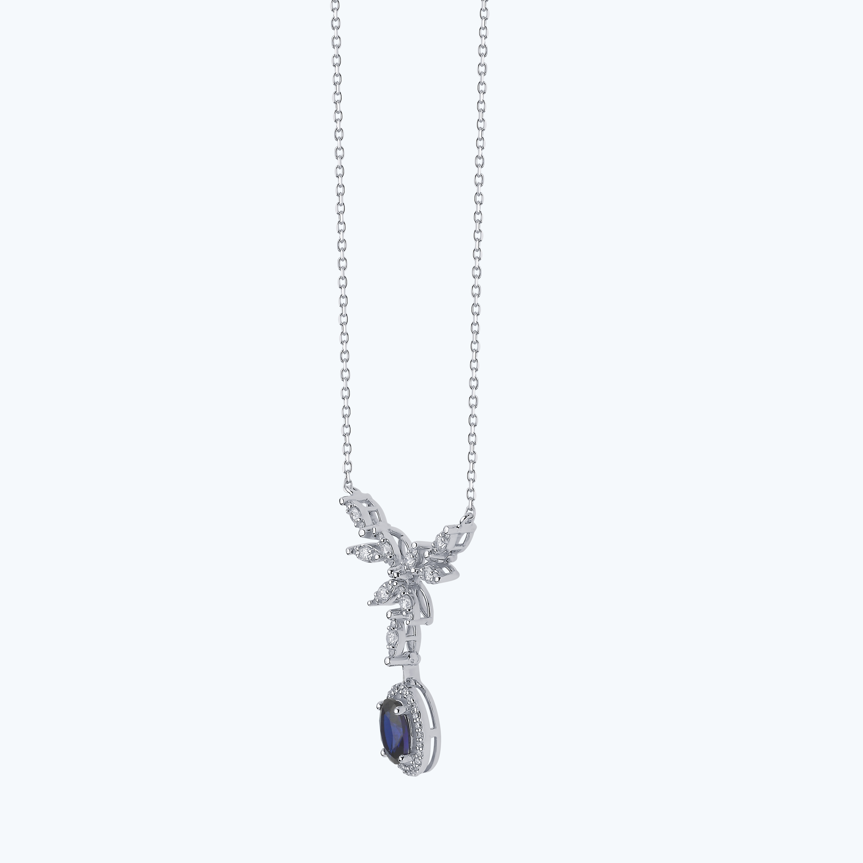 0.35 Karat Pırlanta Safir Oval Kolye