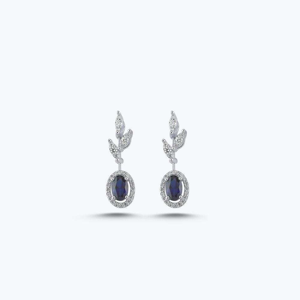 Pırlanta Safir Oval Küpe