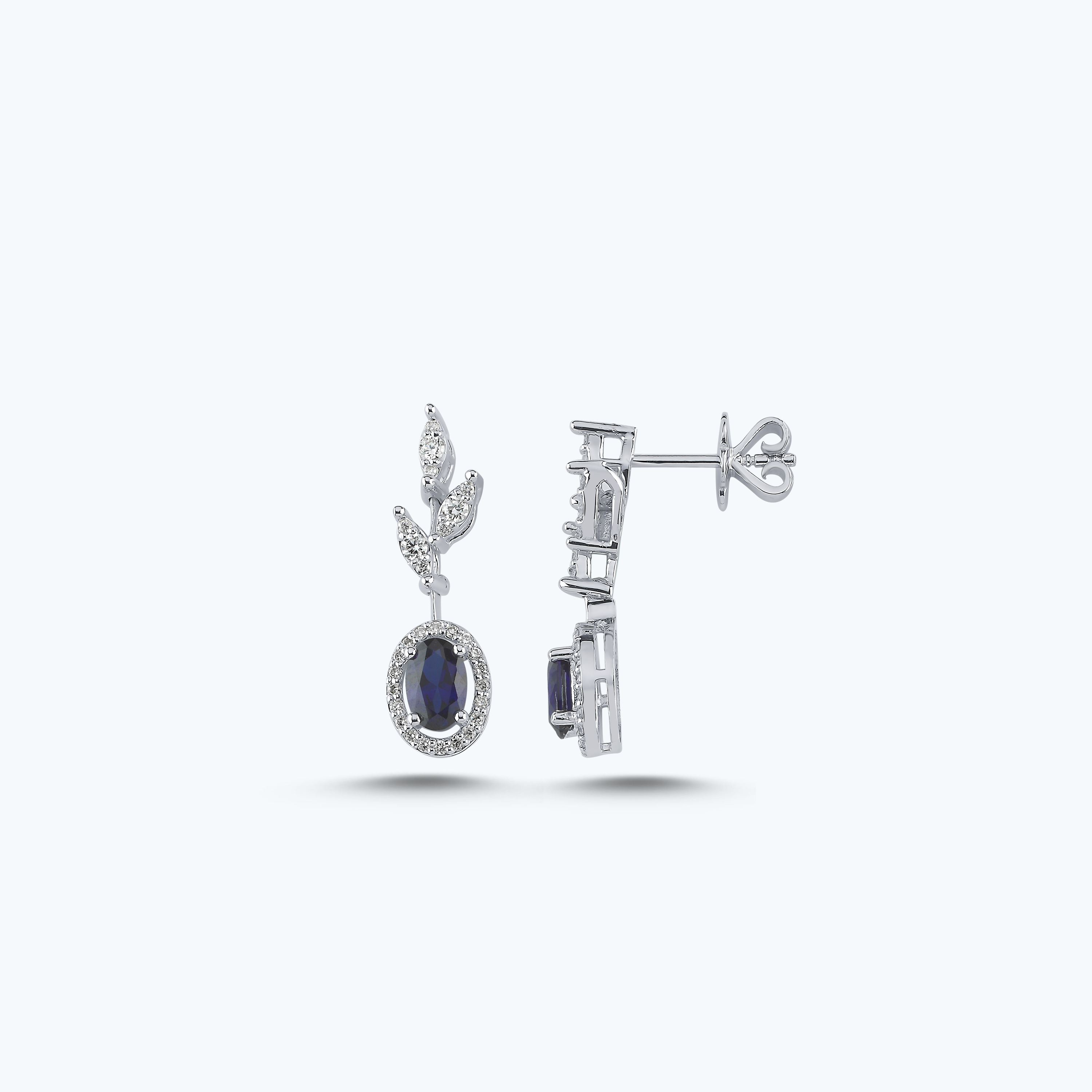 0.33 Karat Pırlanta Safir Oval Küpe