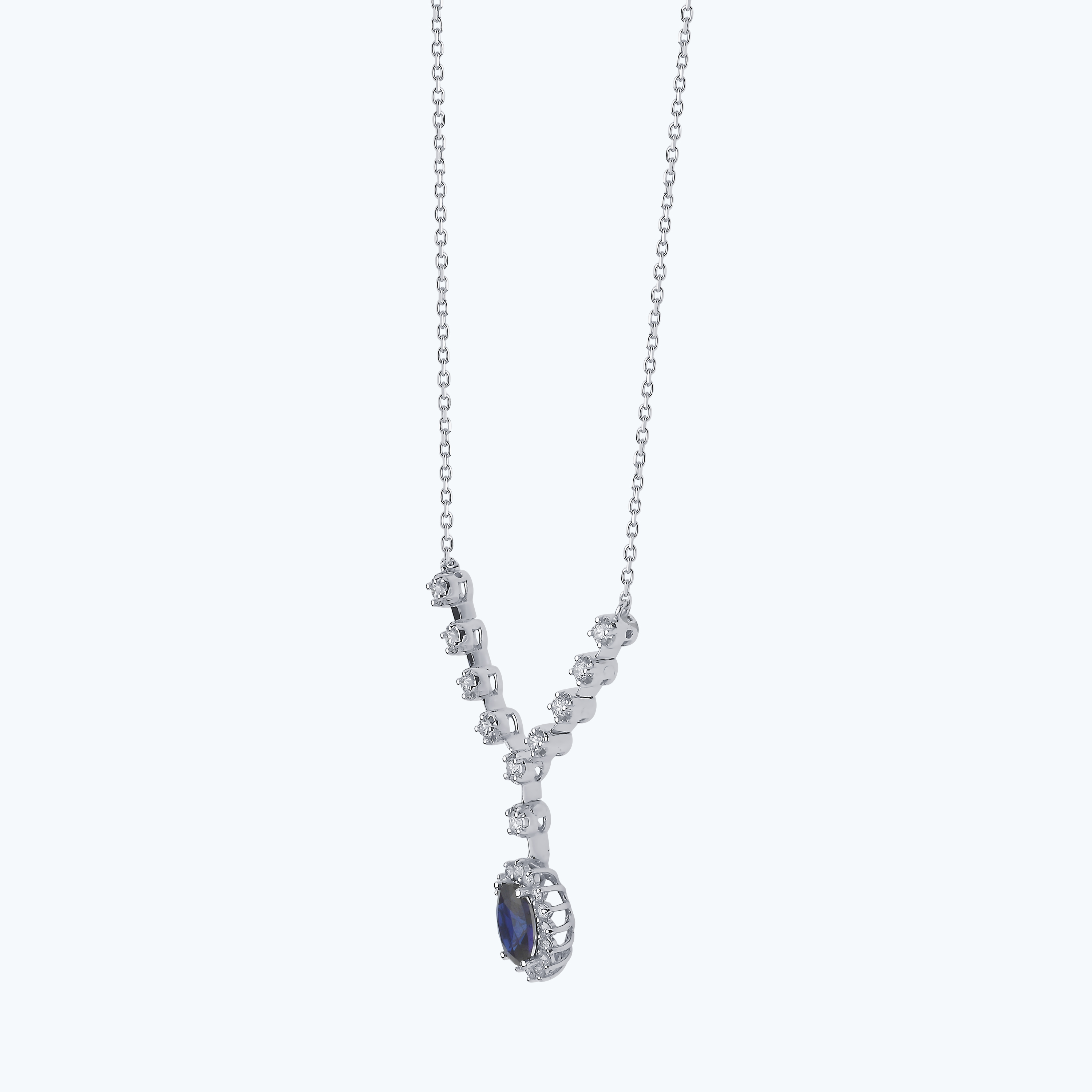 0.36 Karat Pırlanta Safir Oval Kolye