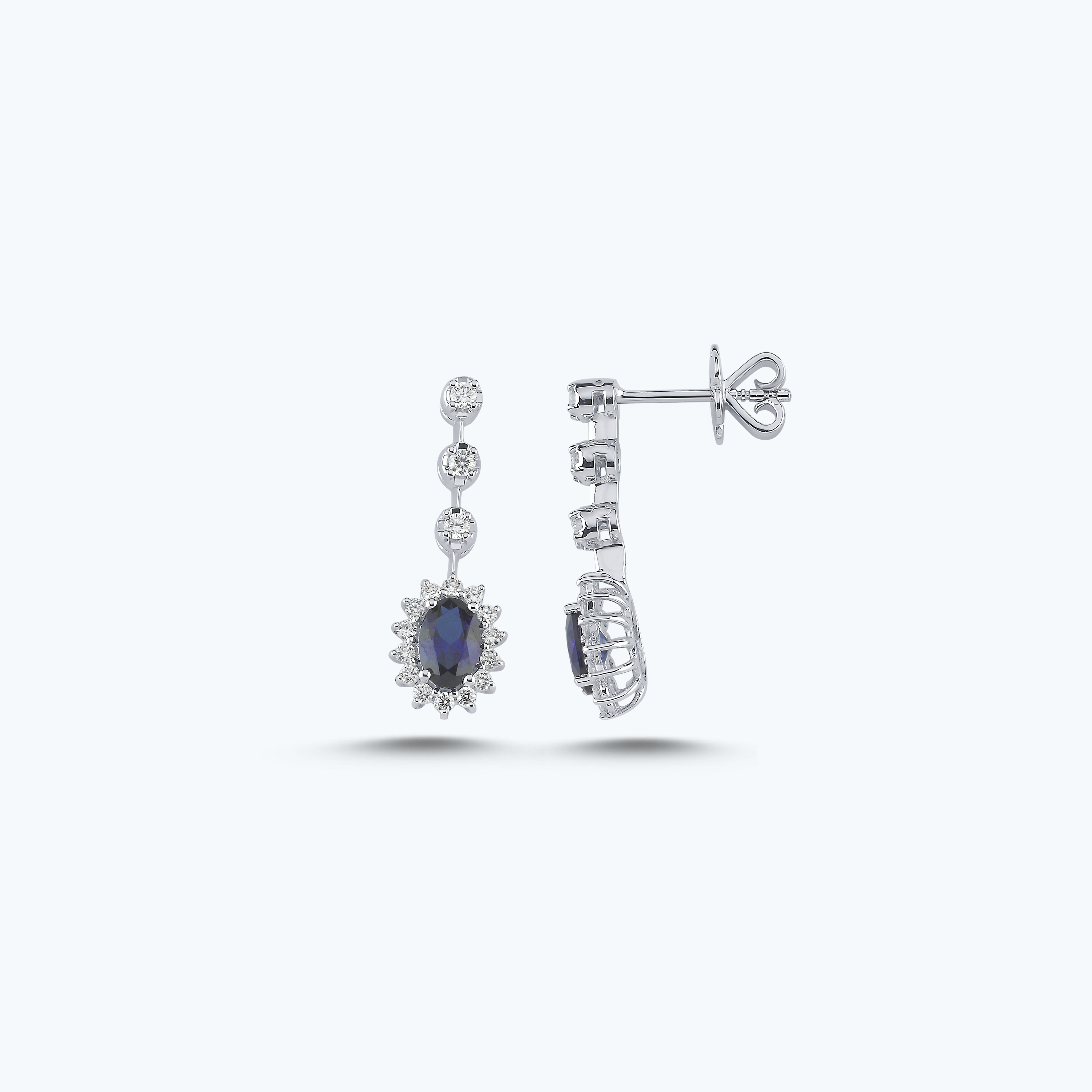 0.39 Karat Pırlanta Safir Oval Küpe