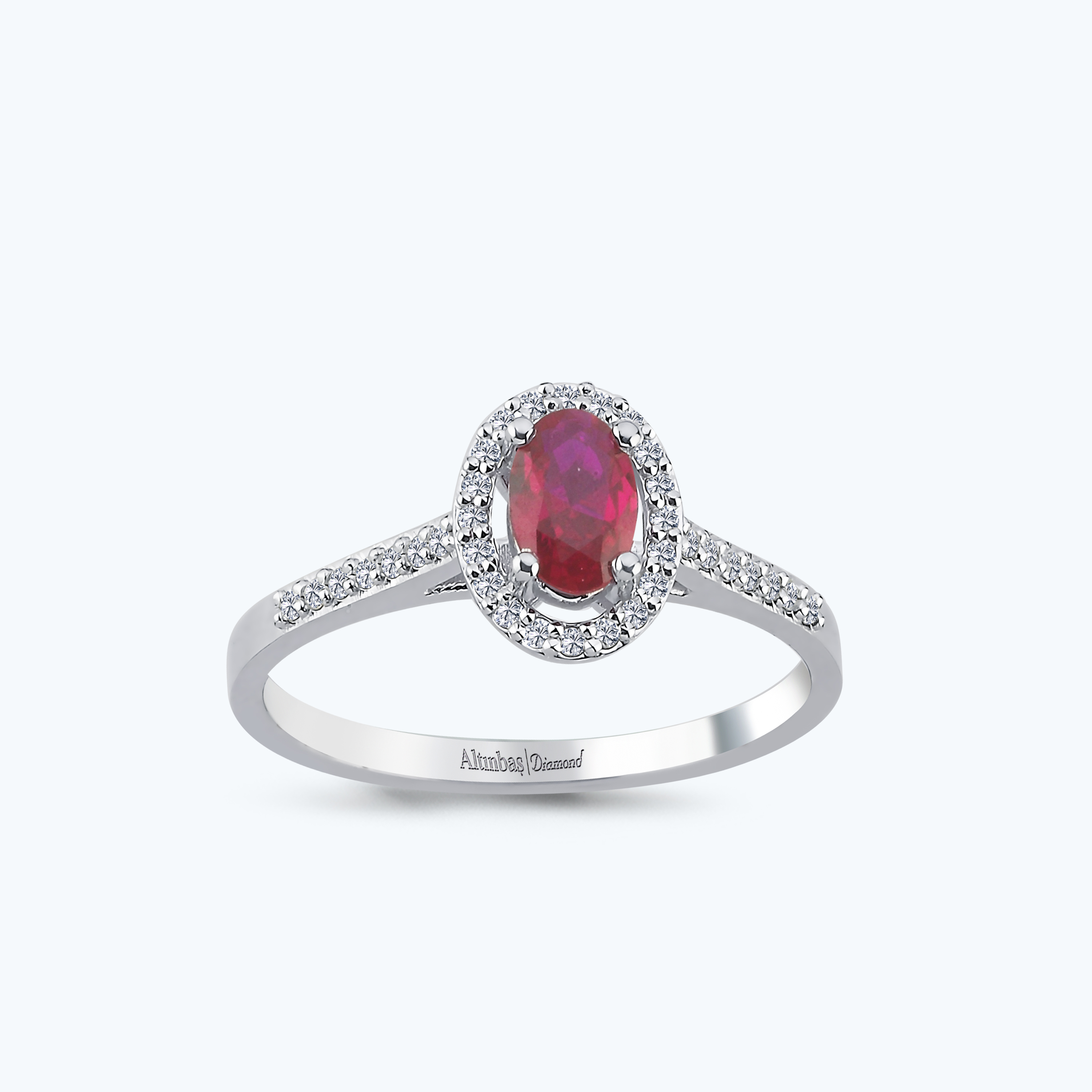 0.13 Karat Pırlanta Yakut Oval Yüzük