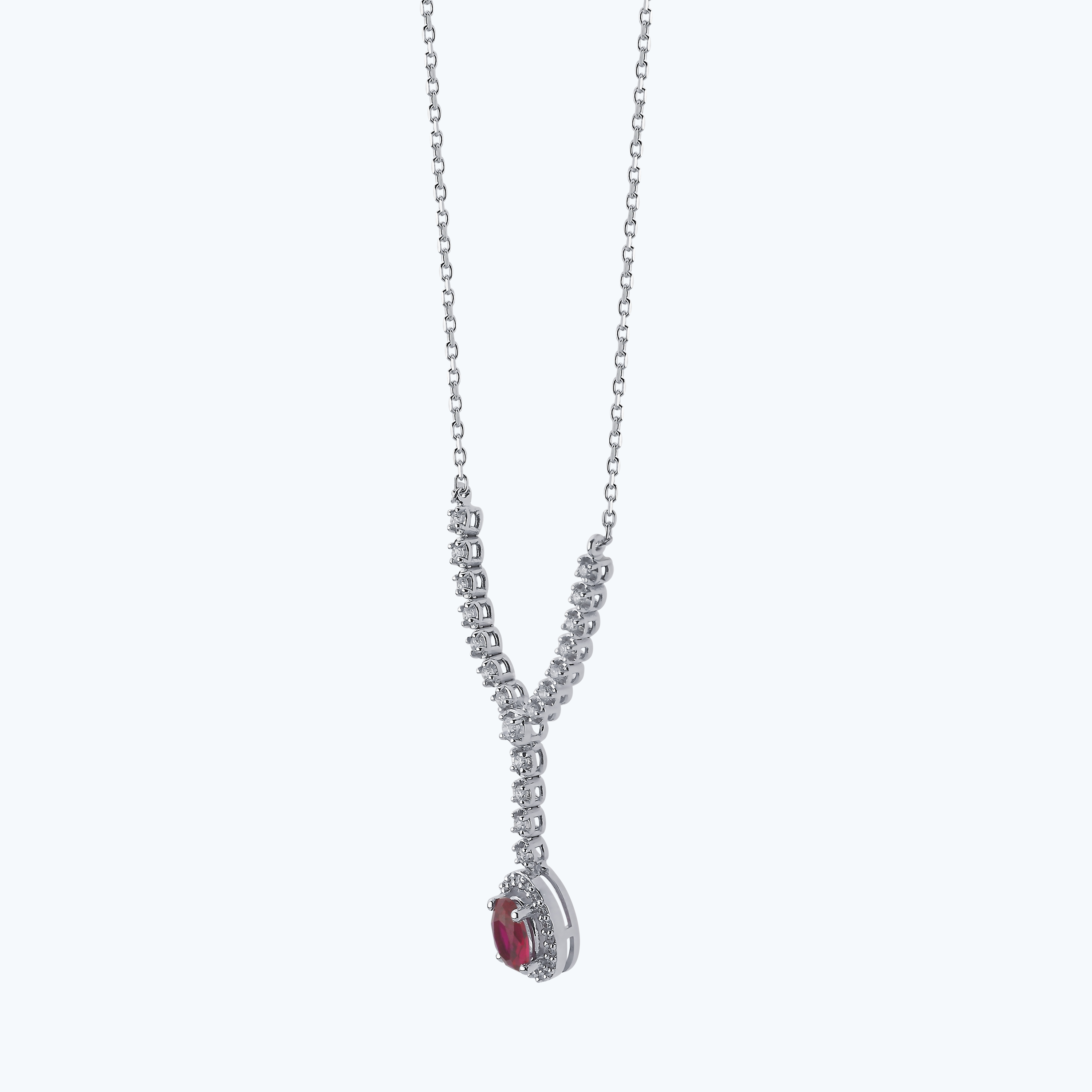 0.22 Karat Pırlanta Yakut Oval Kolye
