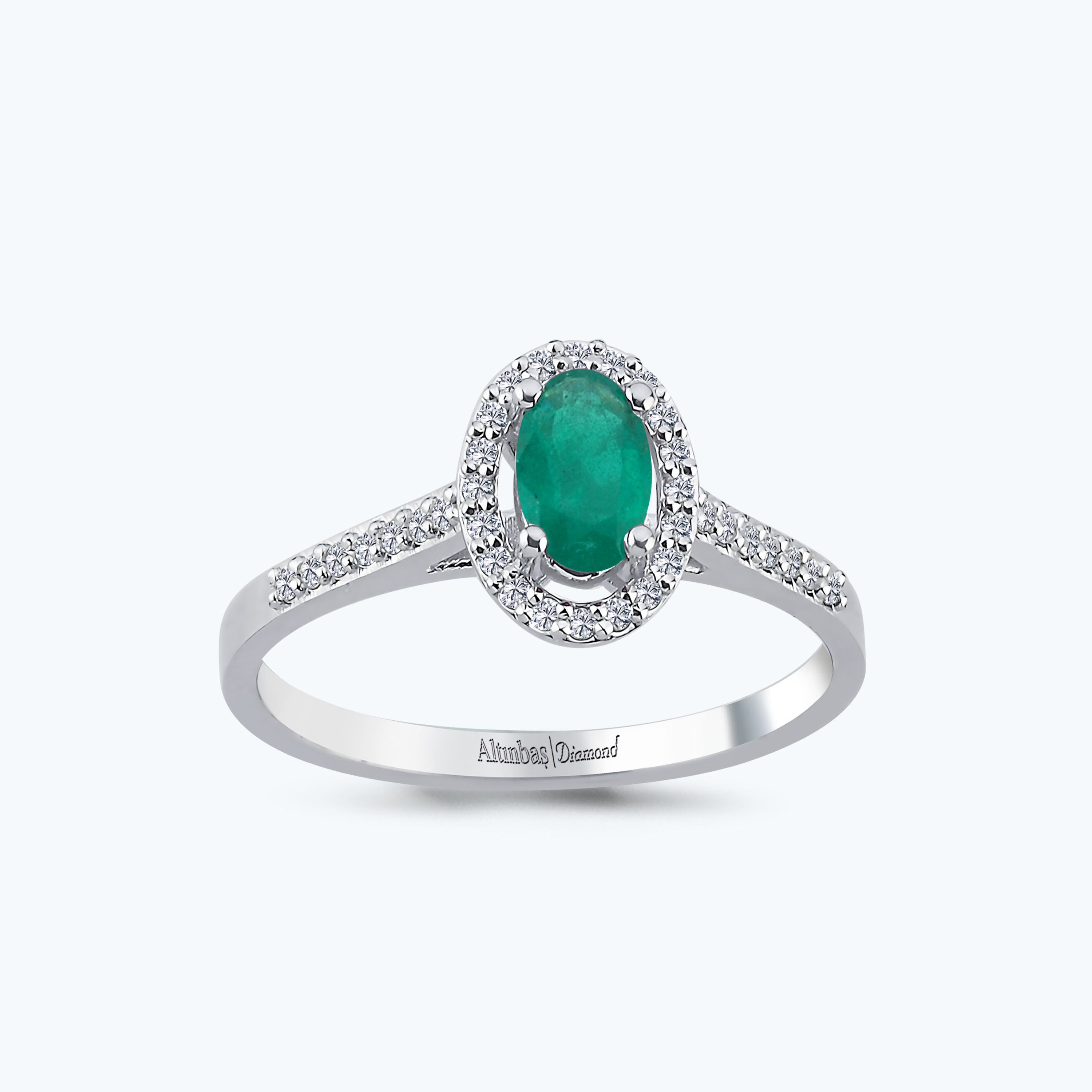 0.13 Karat Pırlanta Zümrüt Oval Yüzük