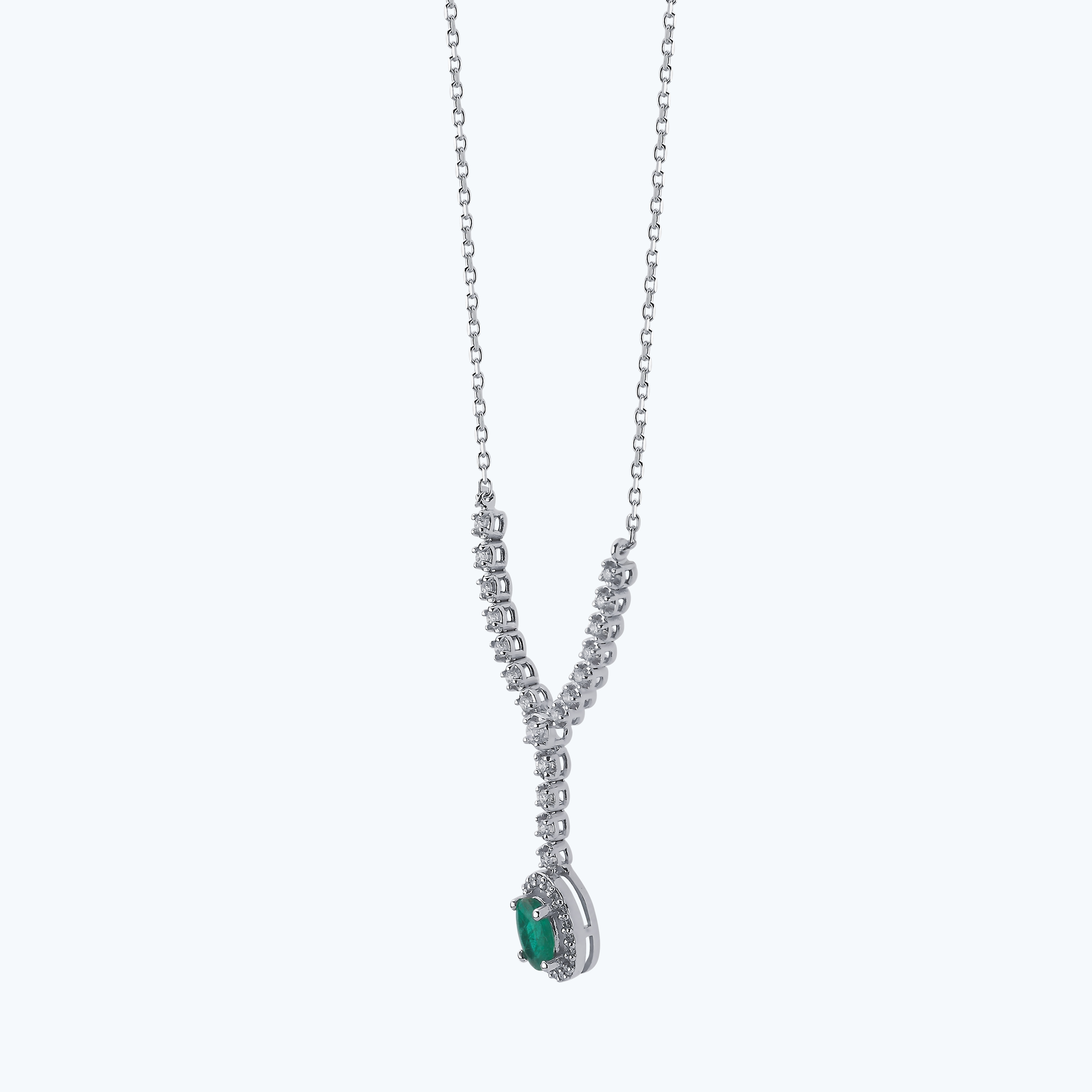 0.22 Karat Pırlanta Zümrüt Oval Kolye