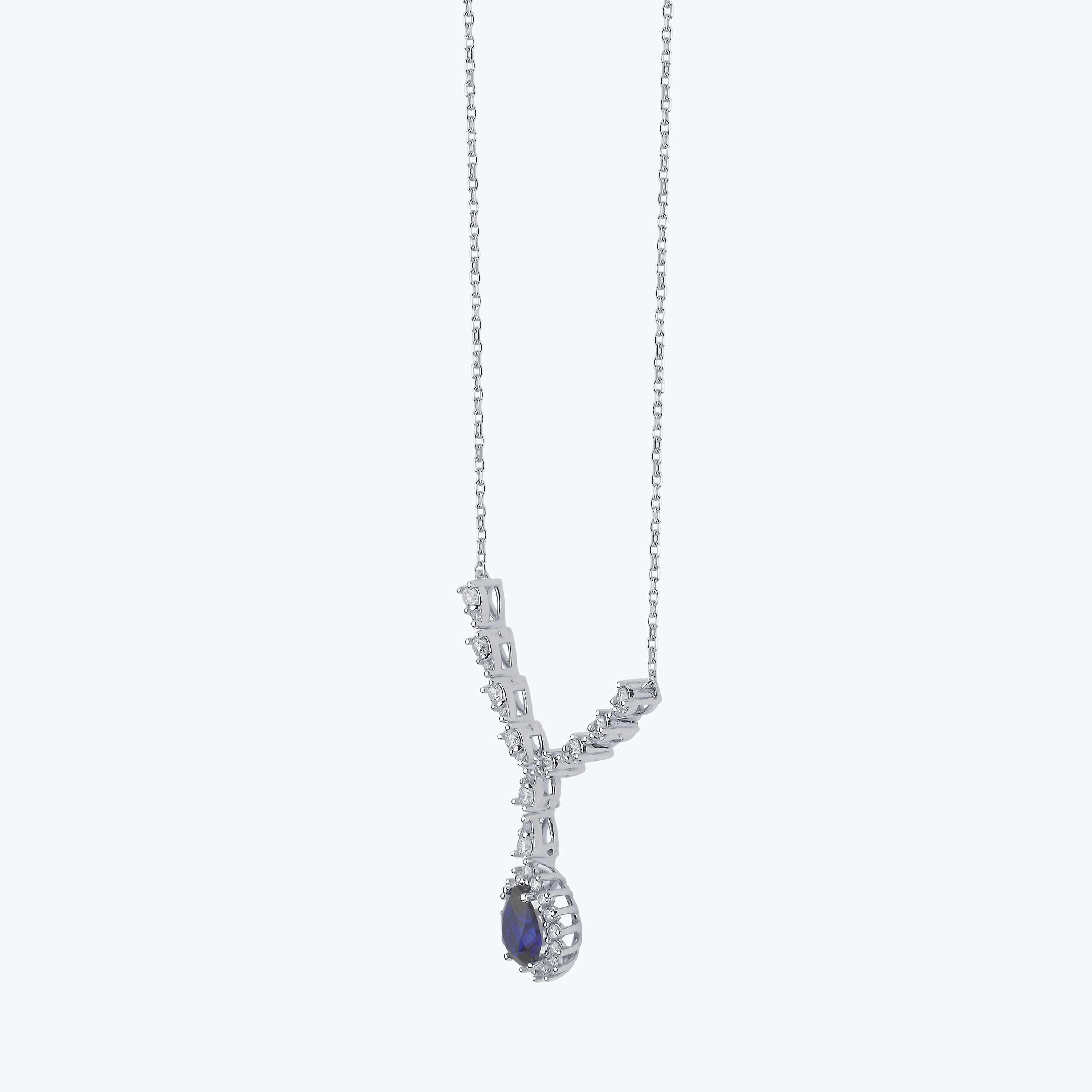0.60 Karat Pırlanta Safir Damla Kolye