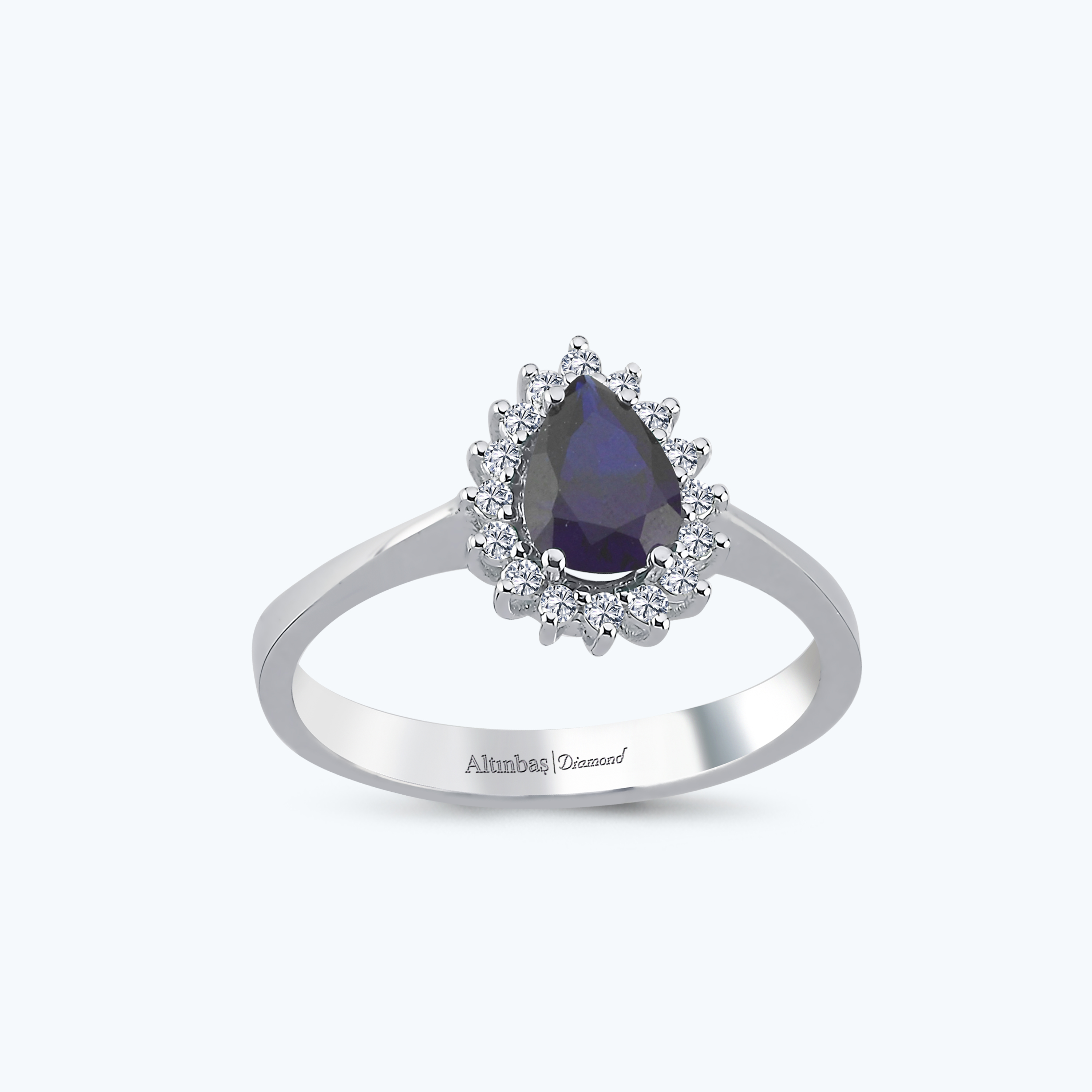 0.13 Karat Pırlanta Safir Damla Yüzük