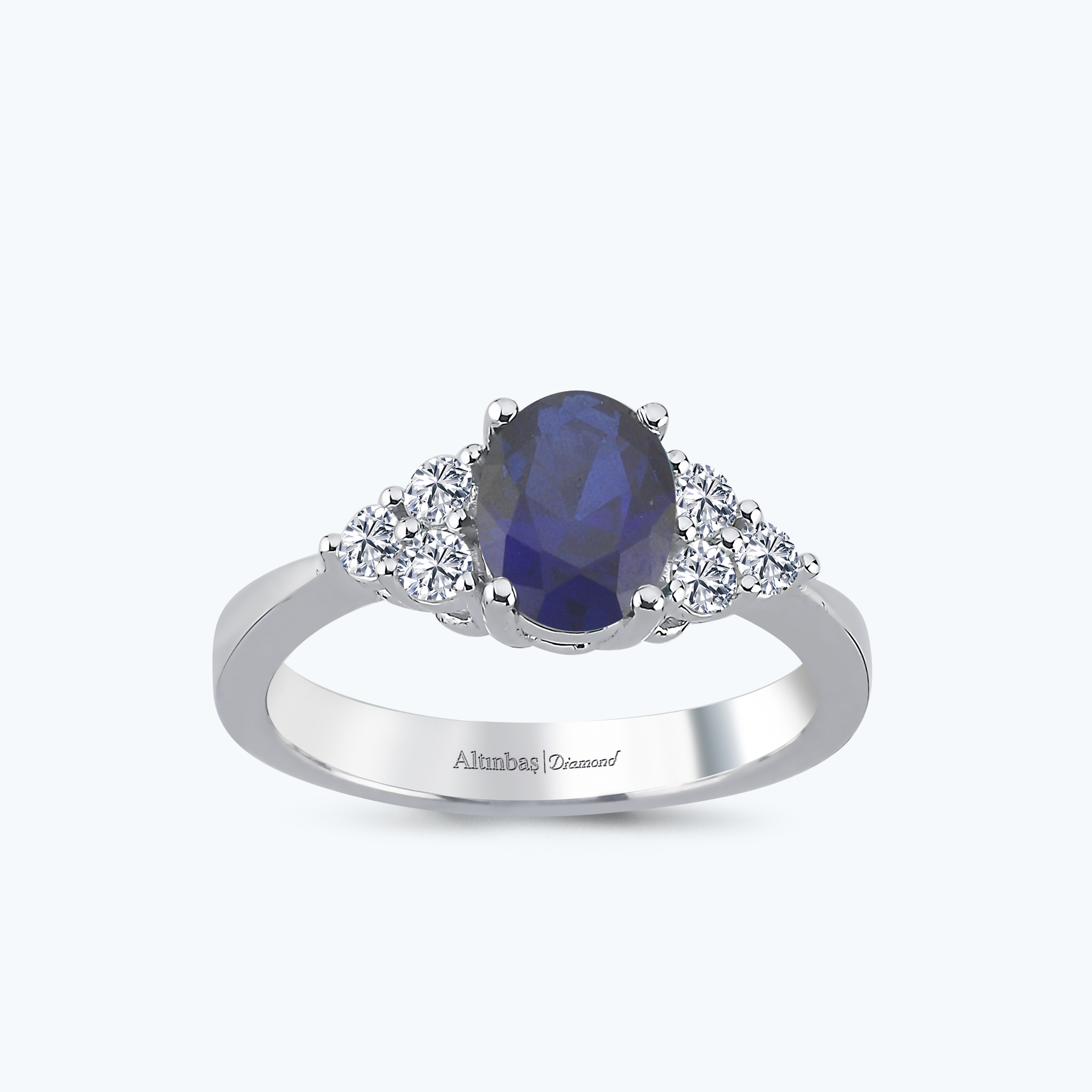 0.34 Karat Pırlanta Safir Oval Yüzük