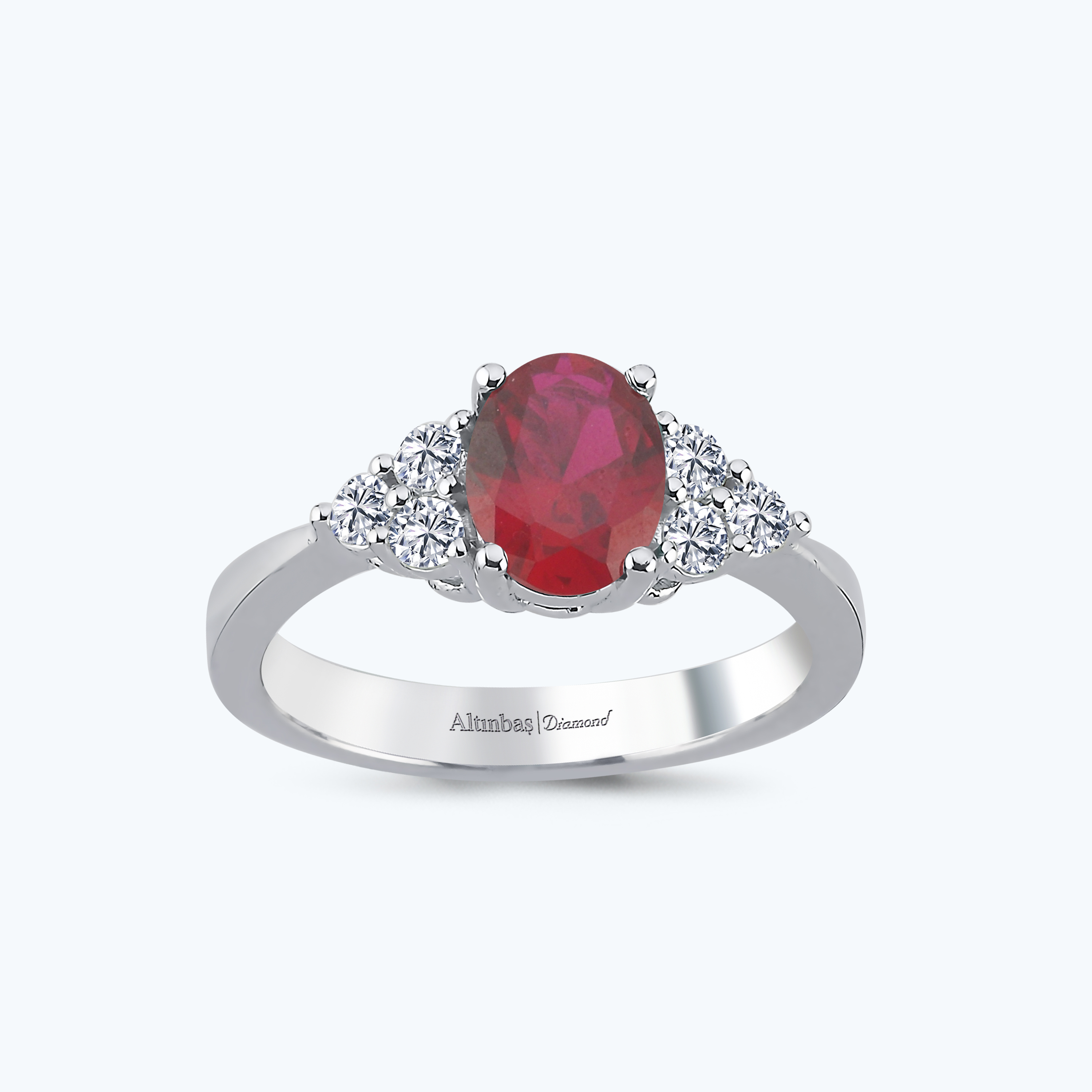 0.34 Karat Pırlanta Yakut Oval Yüzük