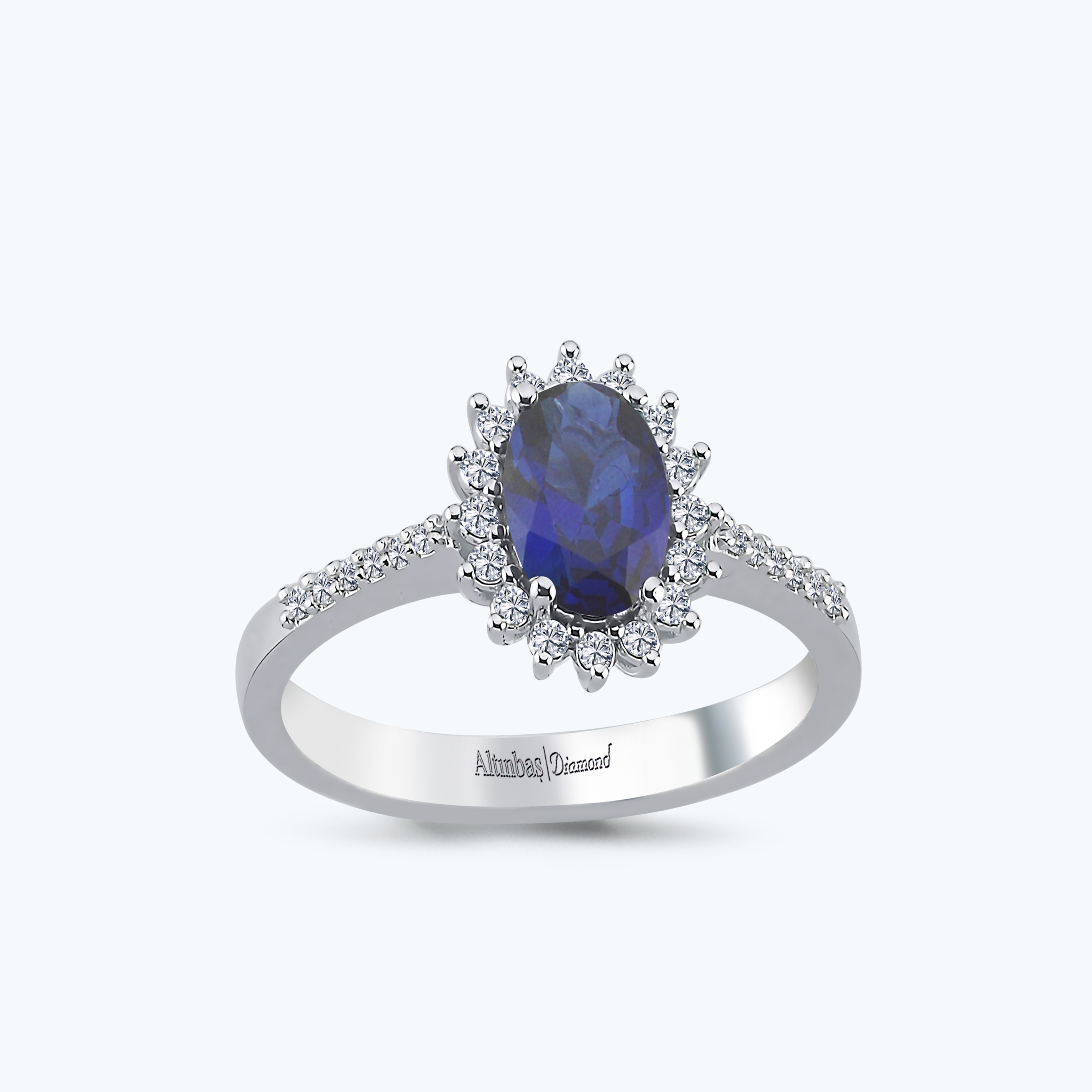 0.15 Karat Pırlanta Safir Oval Yüzük