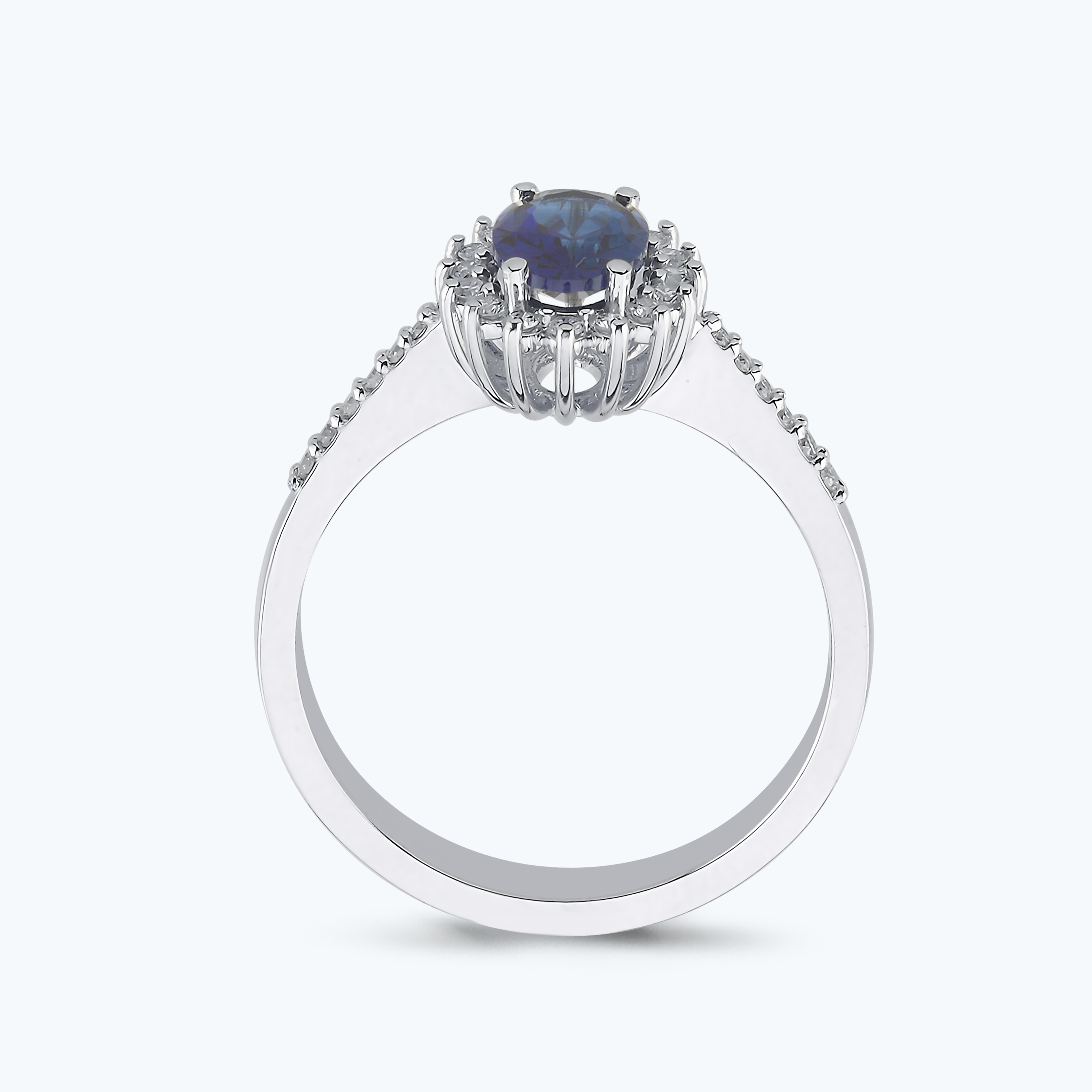 0.15 Karat Pırlanta Safir Oval Yüzük