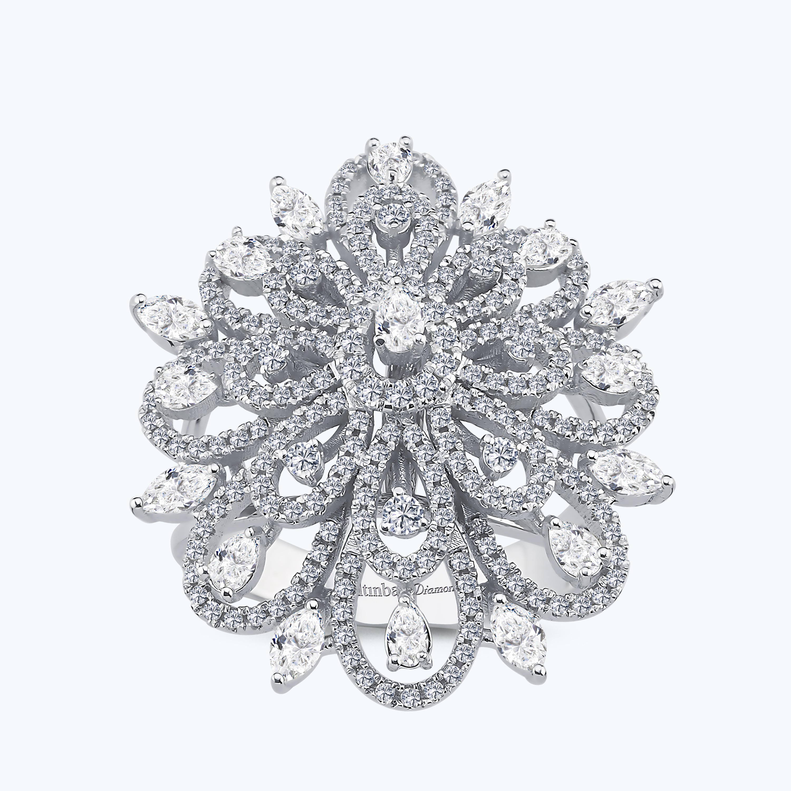 1.47 Karat Pırlanta Damla Taşlı Çiçek Yüzük