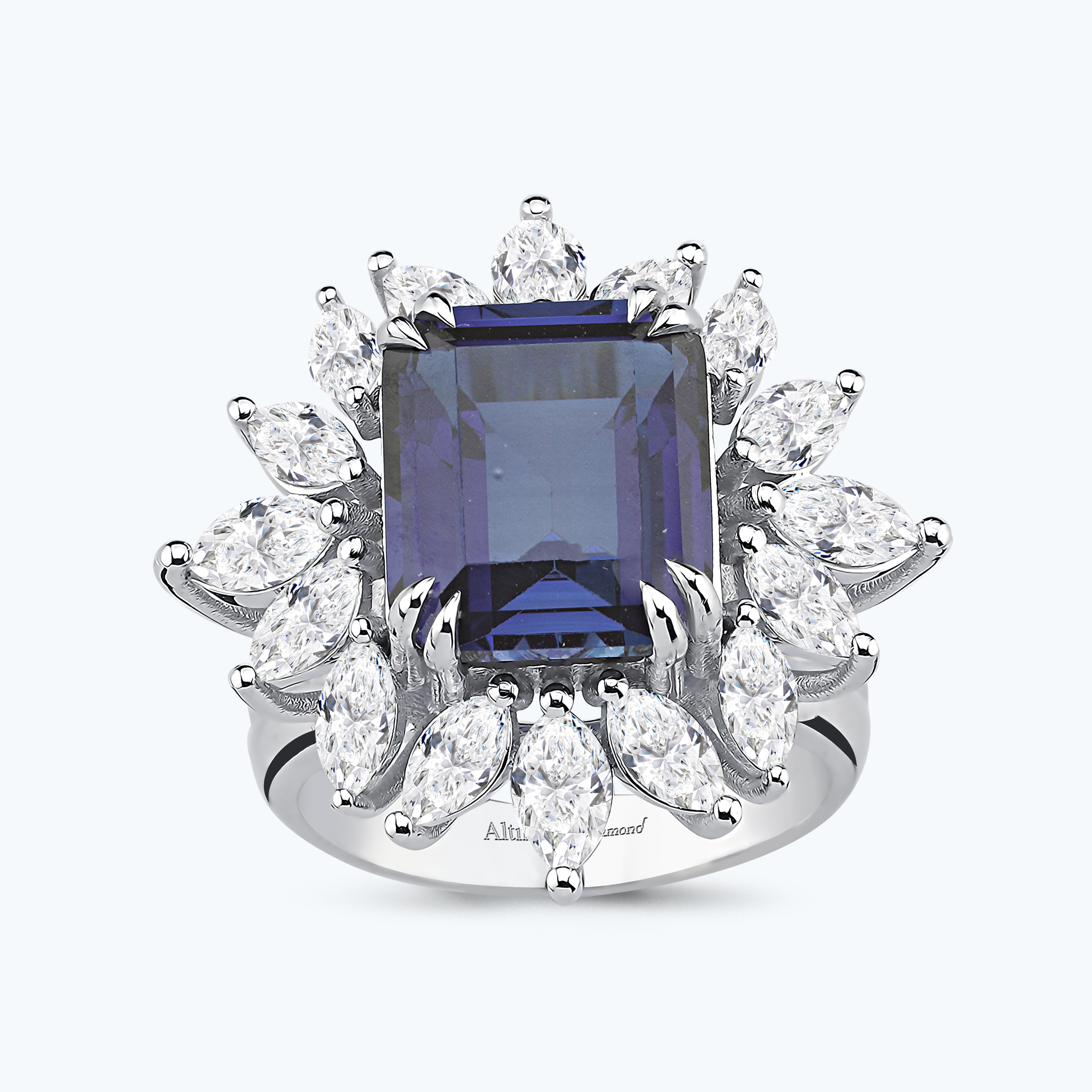 2.14 Karat Pırlanta Safir Emerald Kesim Yüzük