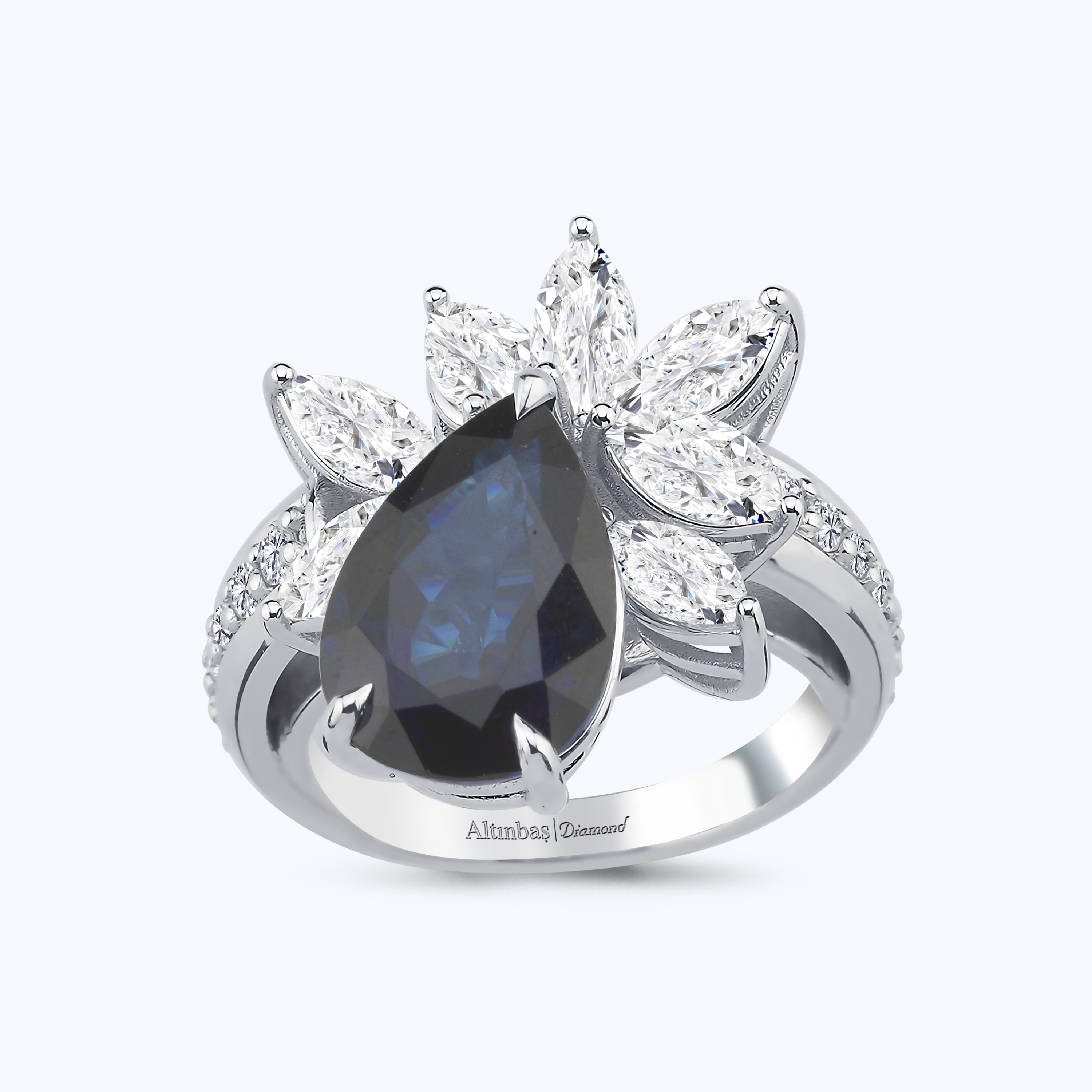 Pırlanta Safir Damla Yüzük