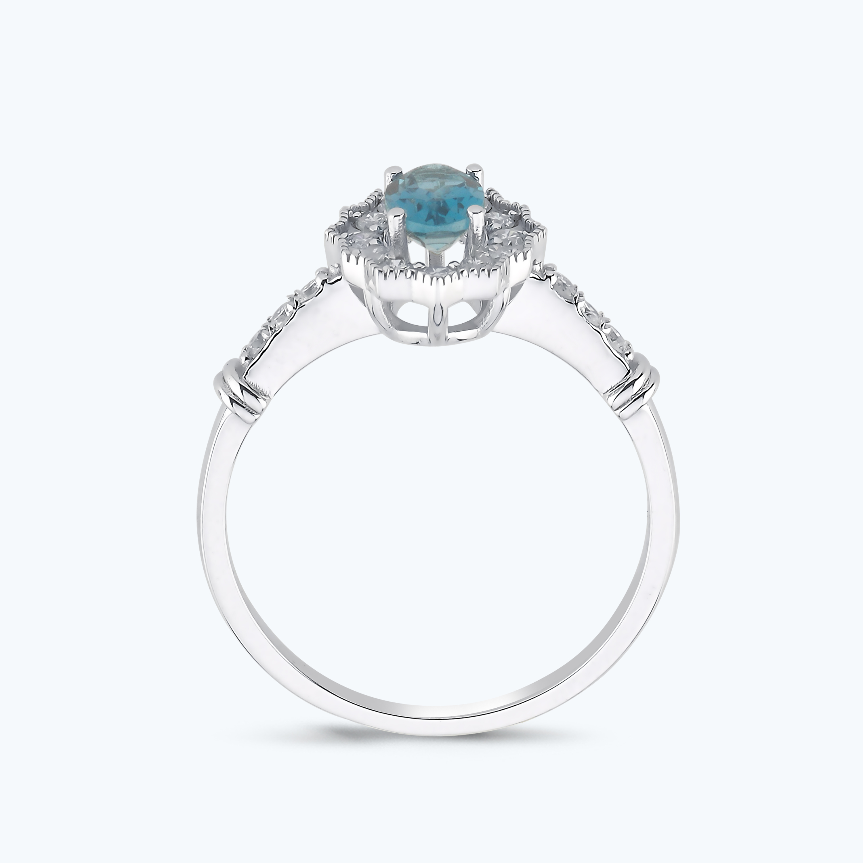0.25 Karat Pırlanta London Blue Topaz Oval Yüzük