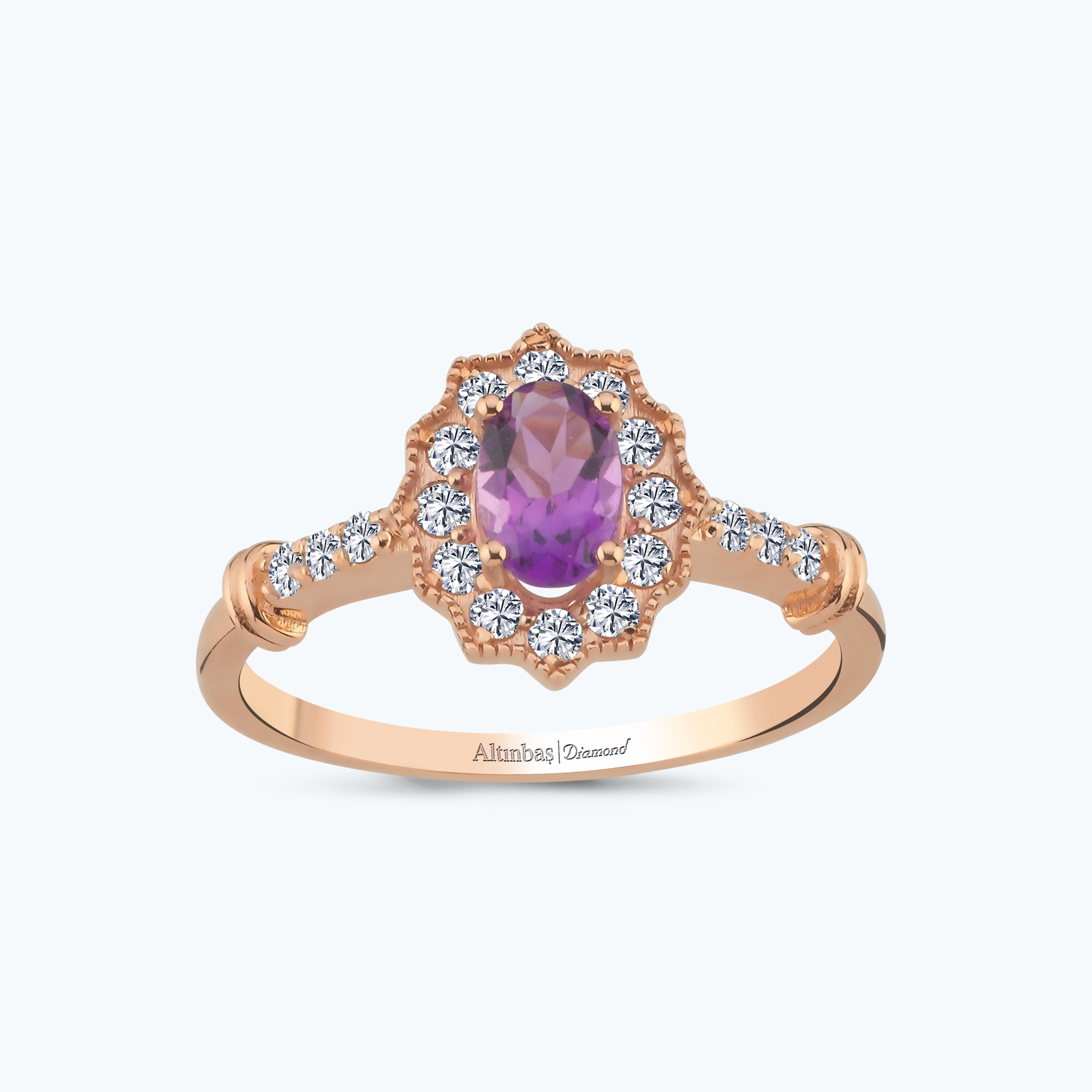 0.25 Karat Pırlanta Ametist Oval Yüzük