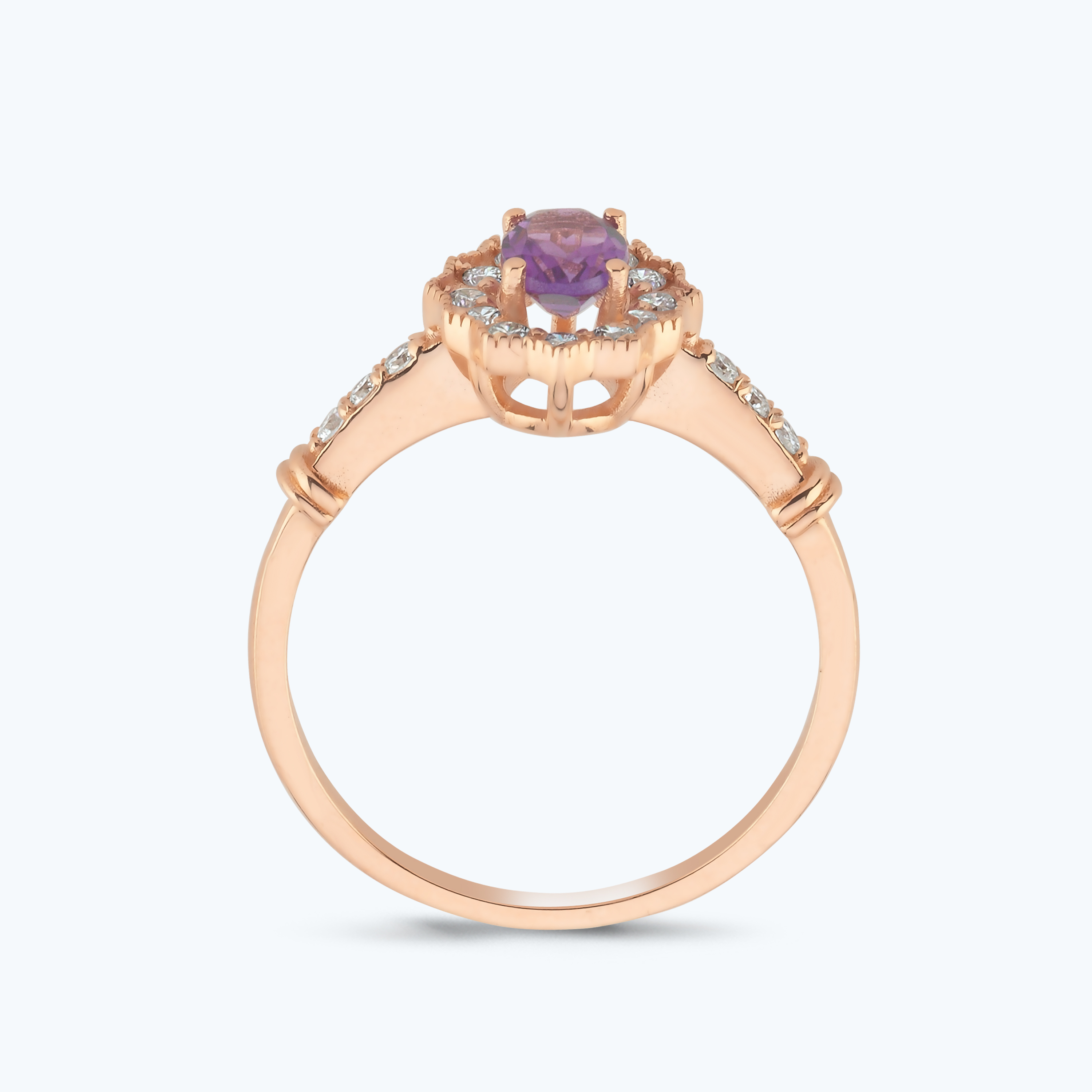 0.25 Karat Pırlanta Ametist Oval Yüzük