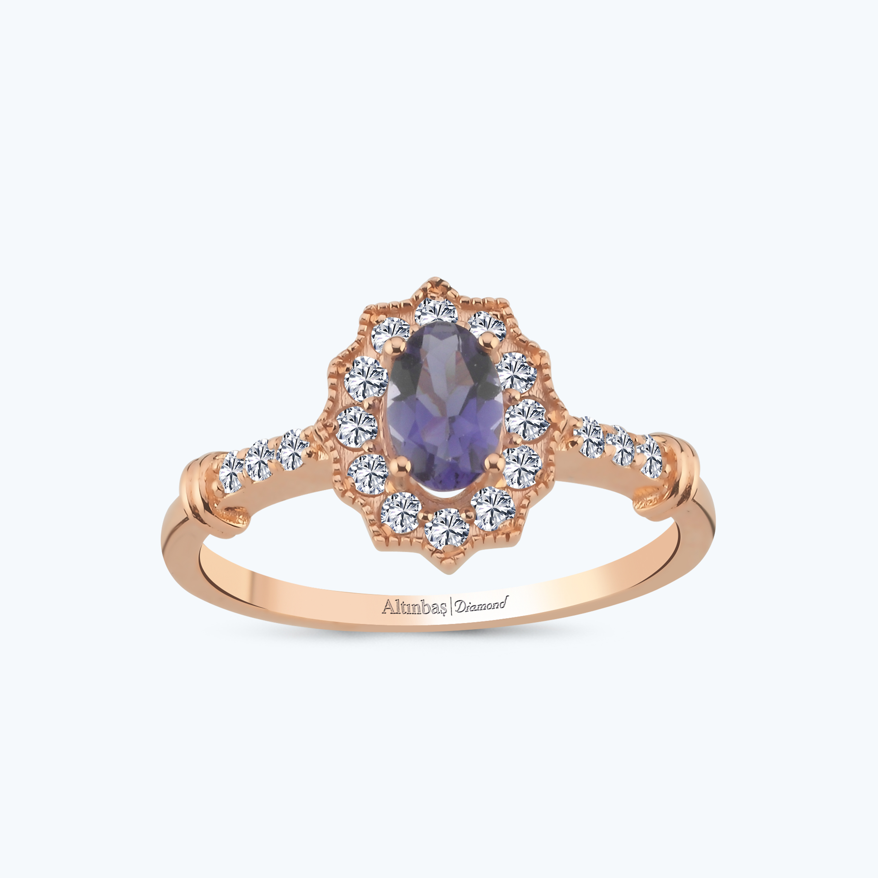 0.25 Karat Pırlanta Tanzanit Taşlı Oval Yüzük