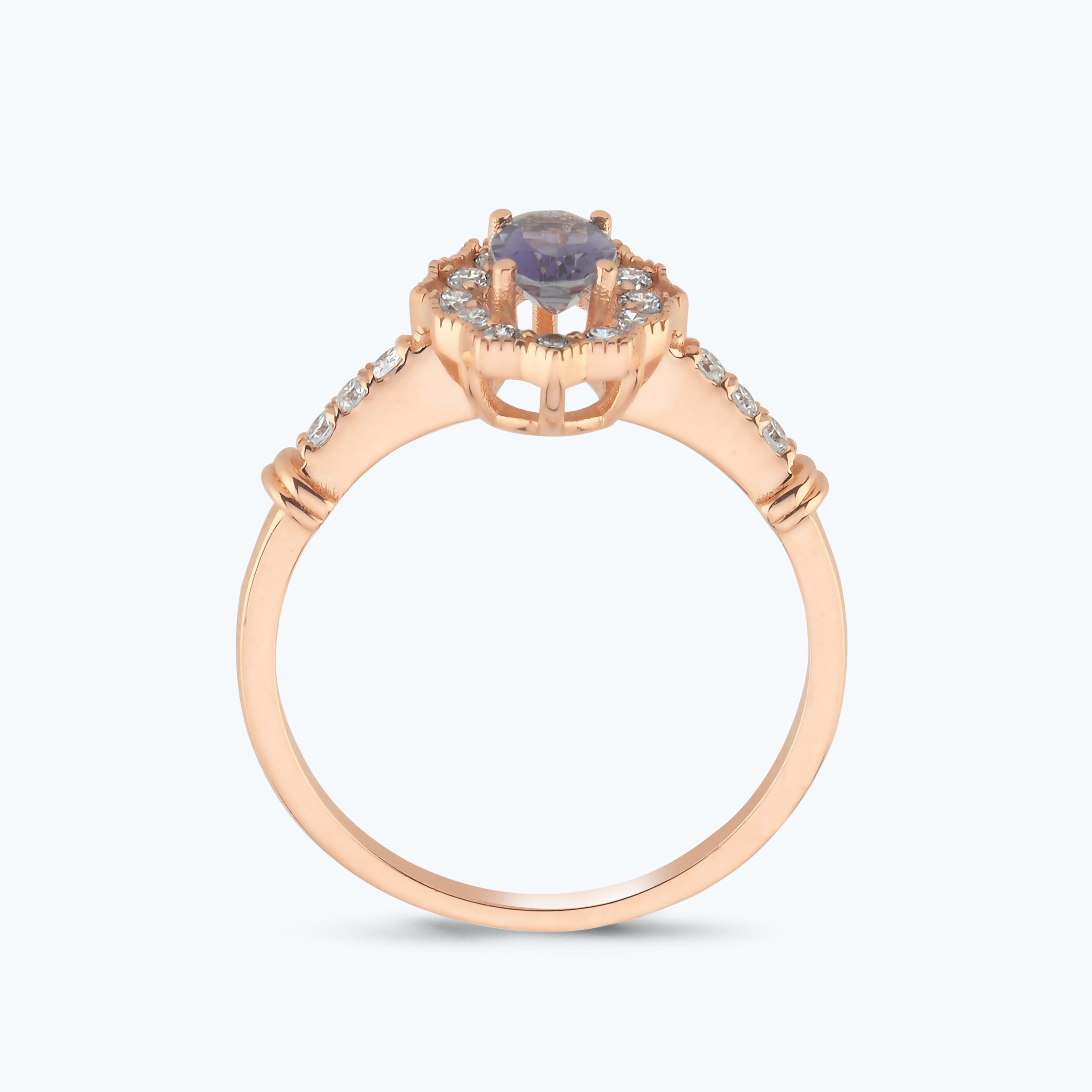 0.25 Karat Pırlanta Tanzanit Taşlı Oval Yüzük