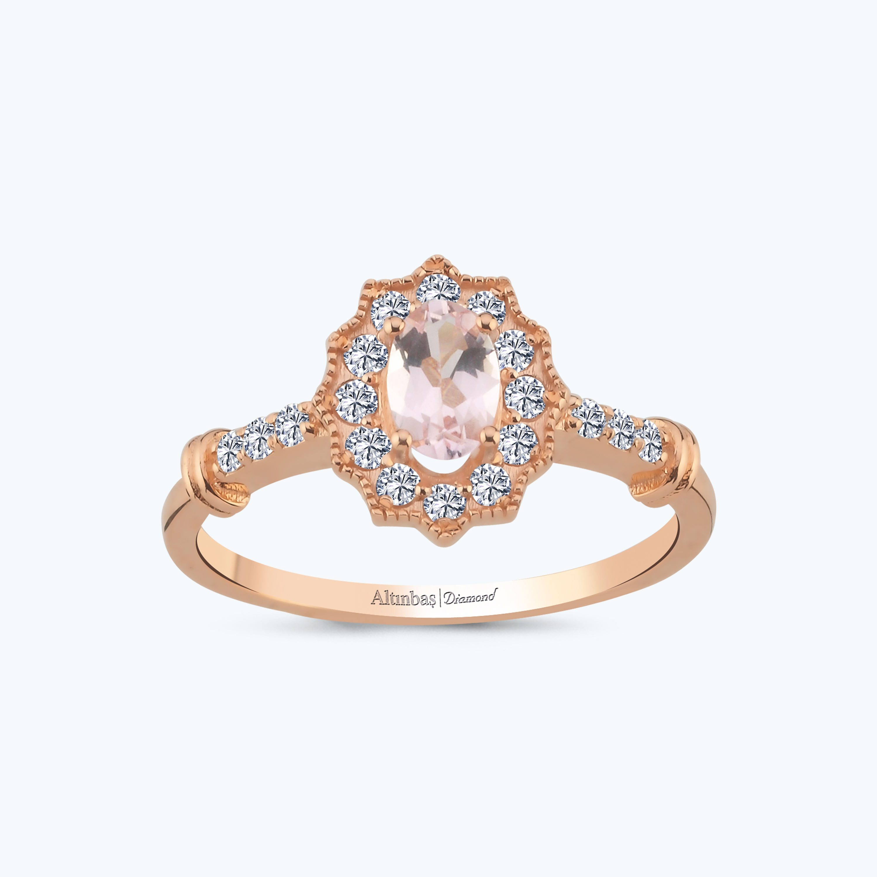 0.25 Karat Pırlanta Morganite Taşlı Oval Yüzük