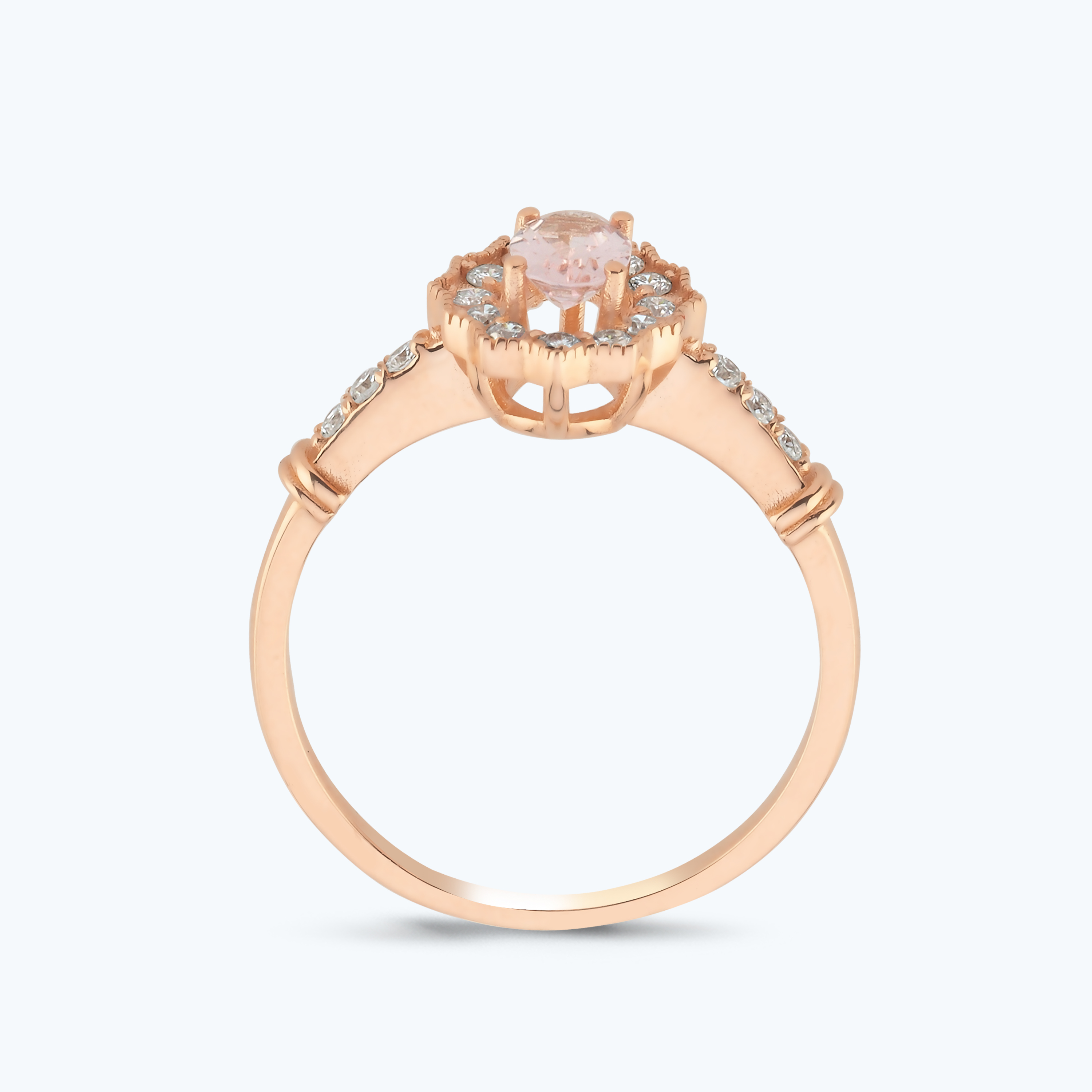0.25 Karat Pırlanta Morganite Taşlı Oval Yüzük