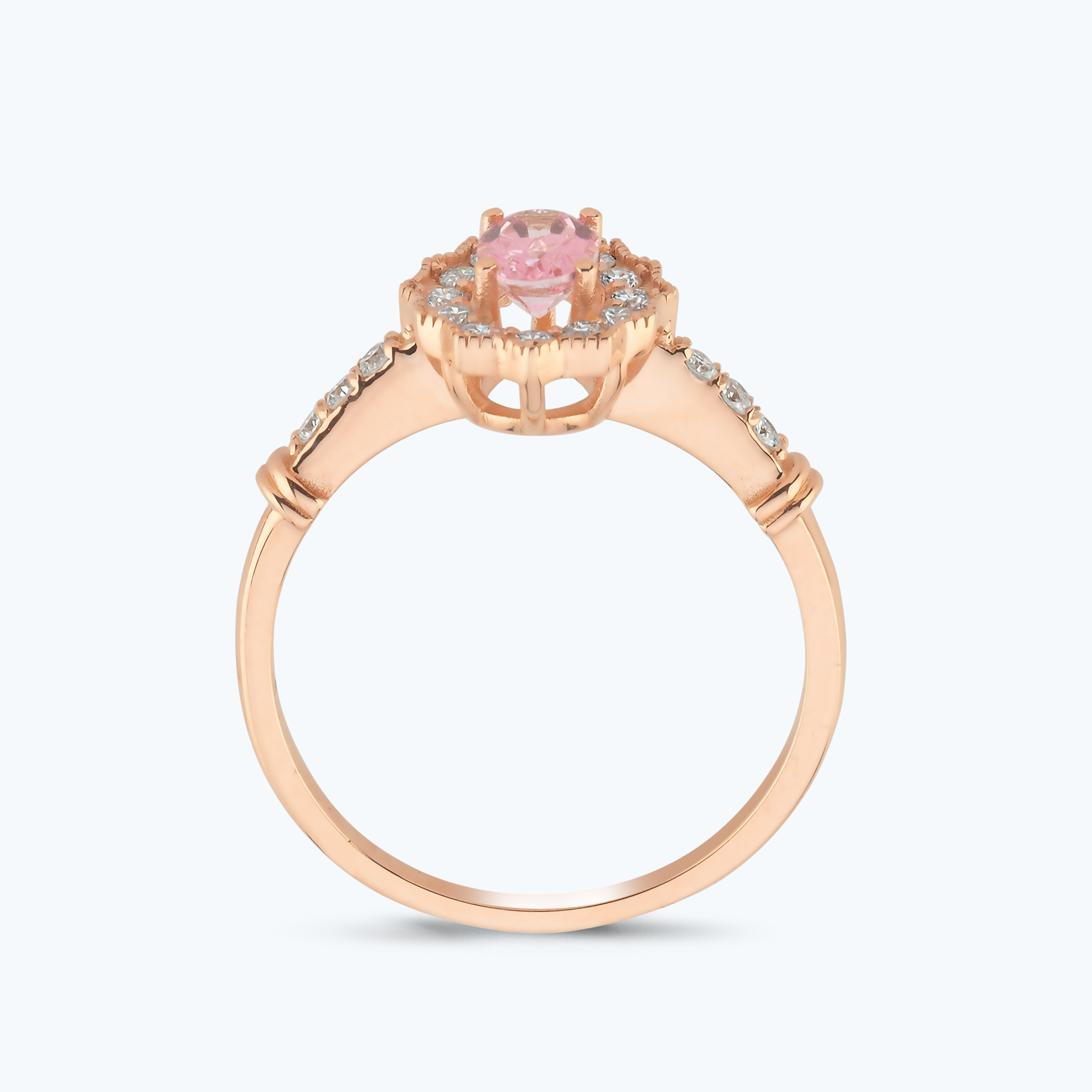 0.25 Karat Pırlanta Pembe Safir Oval Yüzük