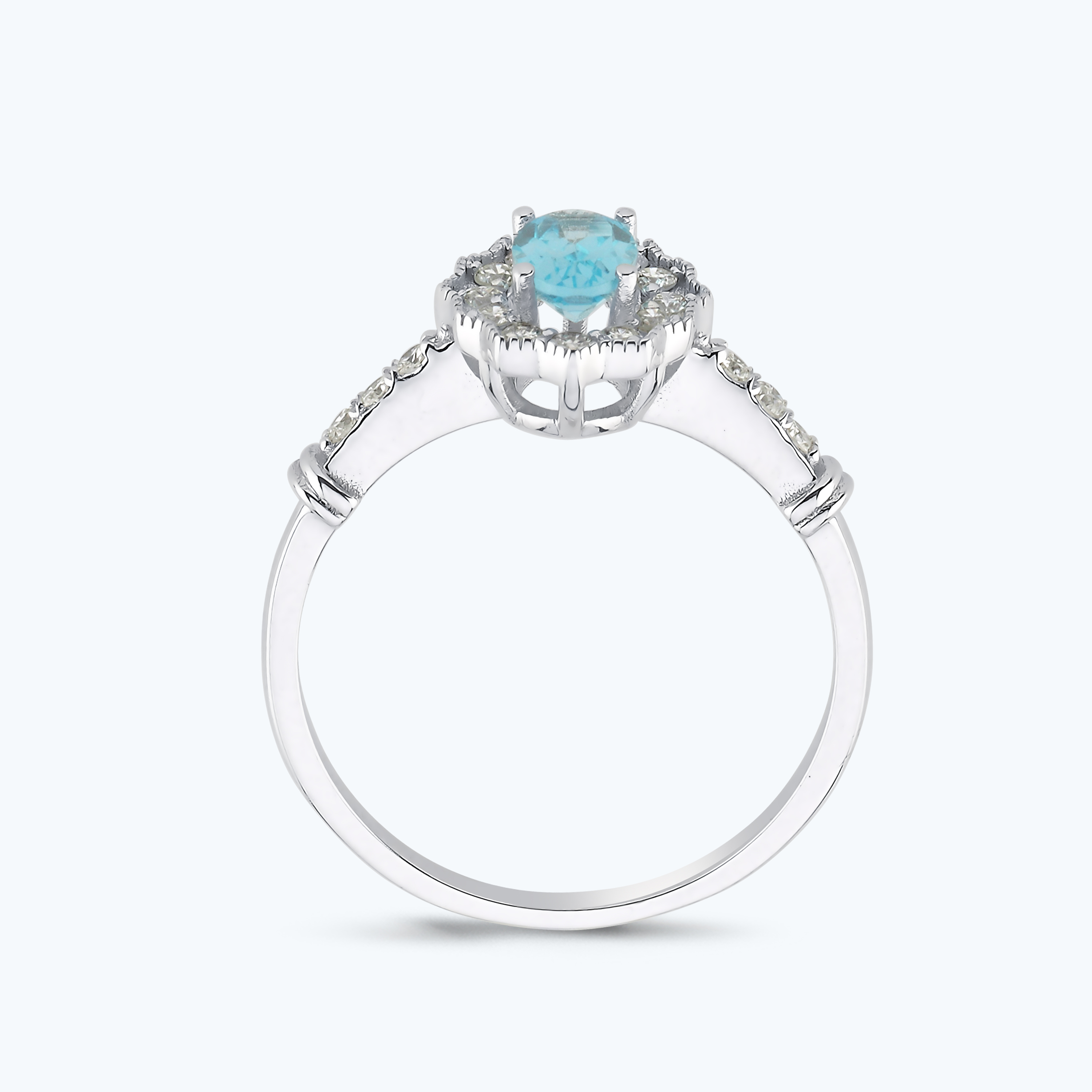 0.25 Karat Pırlanta Mavi Topaz Oval Yüzük