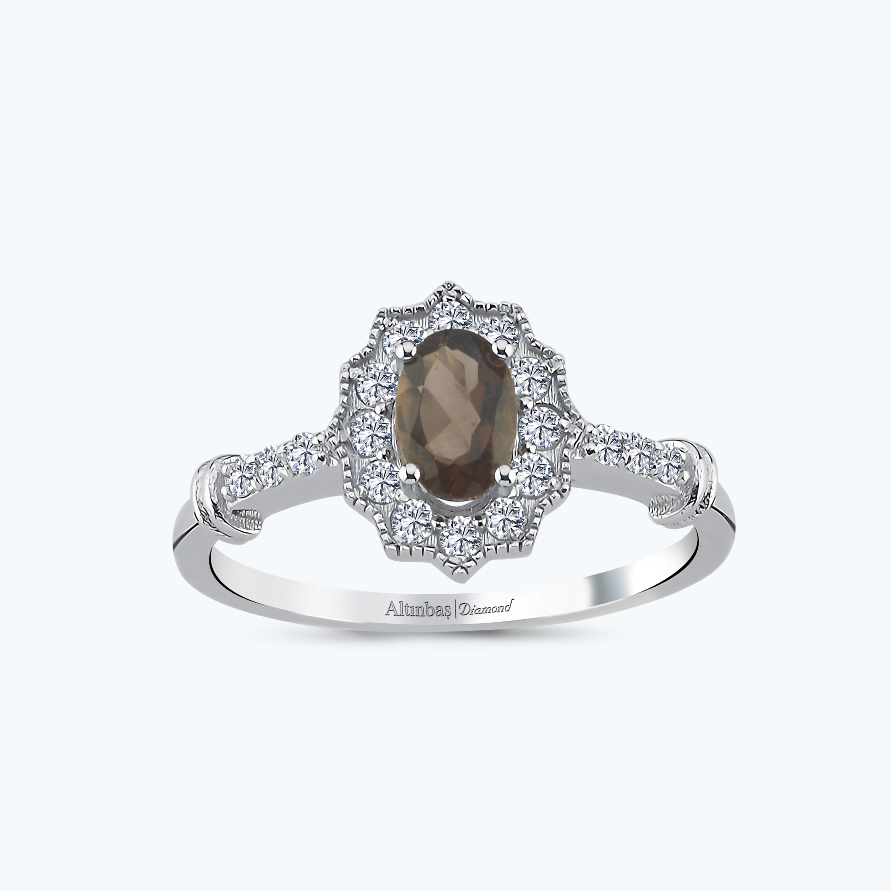 0.25 Karat Pırlanta Kuvars Taşlı Oval Yüzük