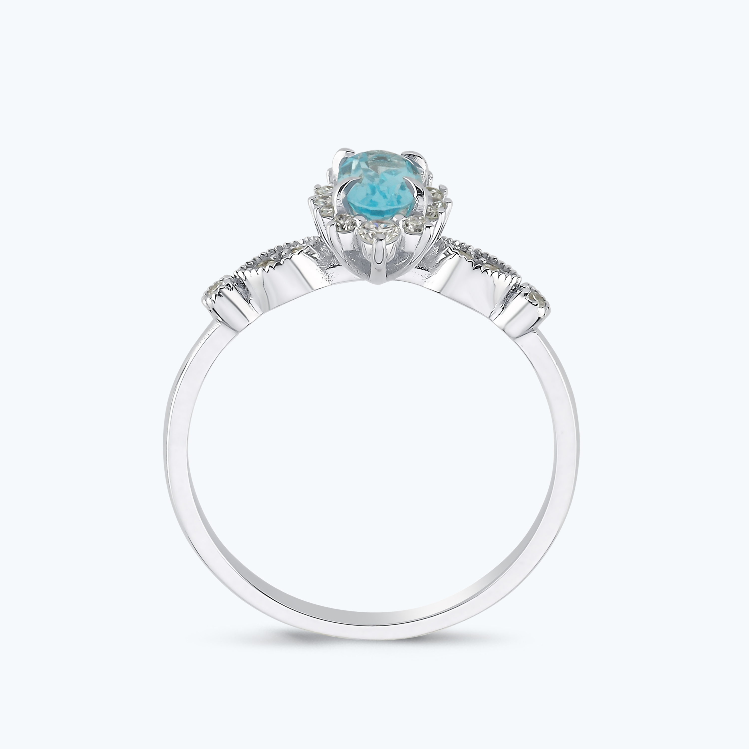 0.20 Karat Pırlanta Mavi Topaz Oval Yüzük