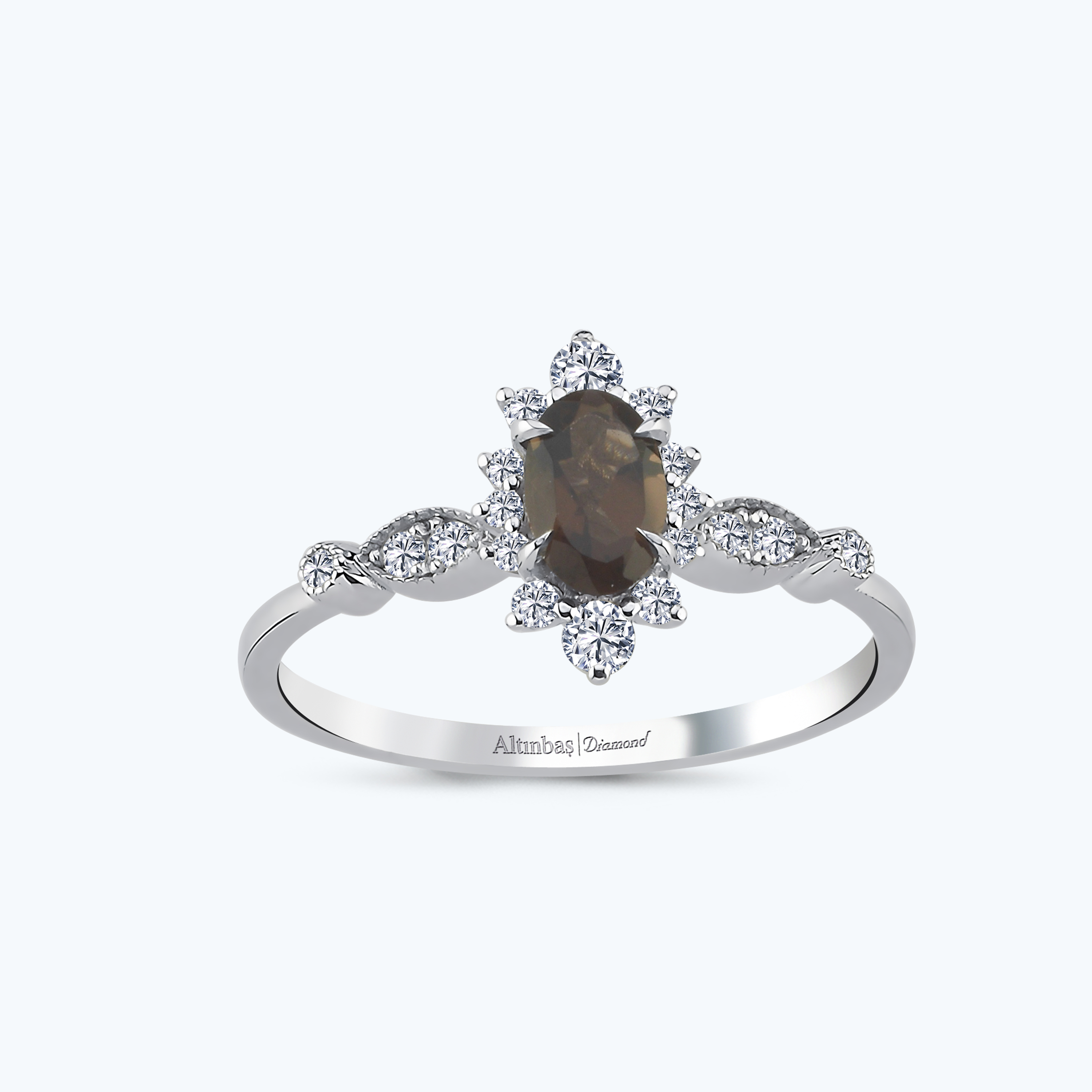 0.20 Karat Pırlanta Kuvars Taşlı Oval Yüzük