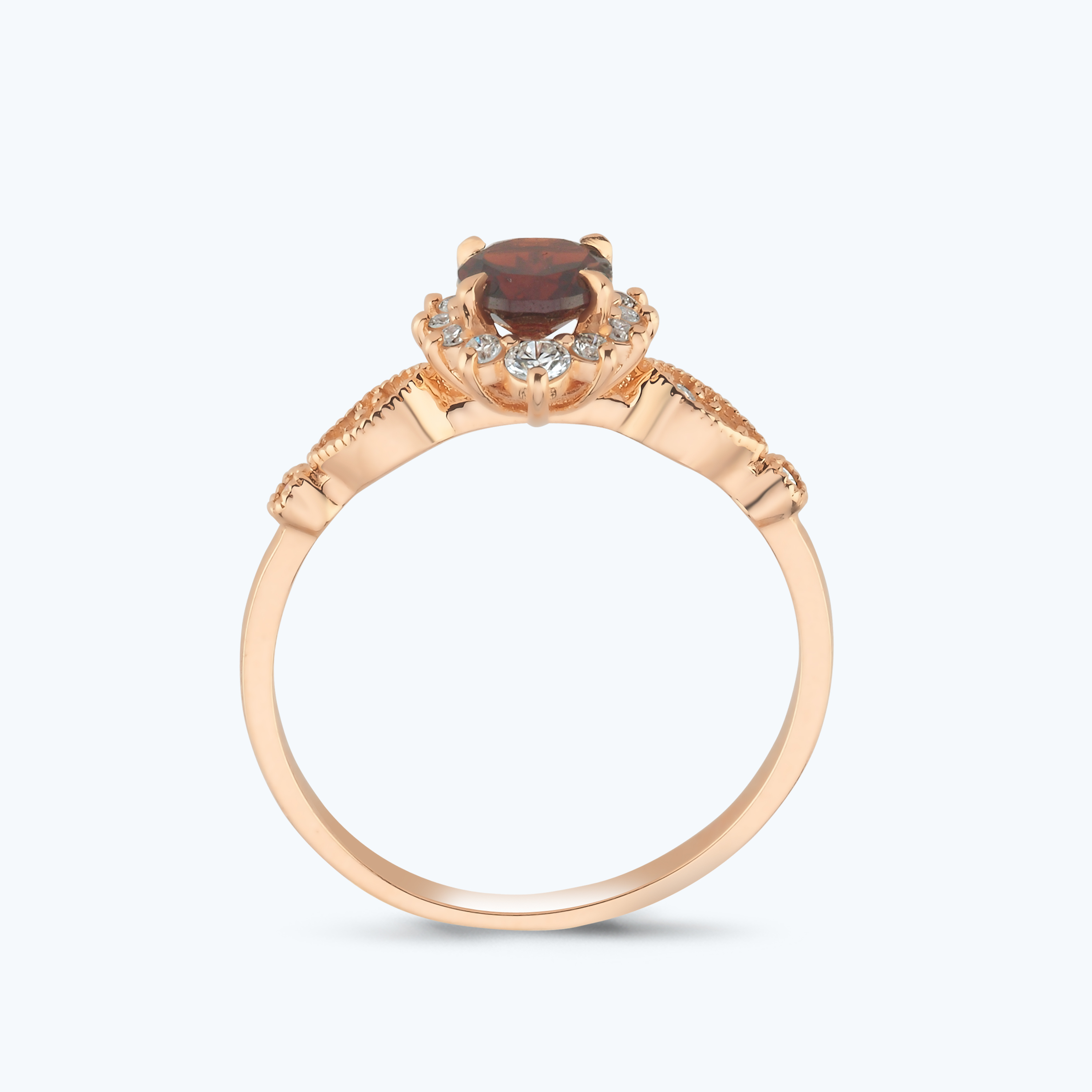 0.20 Karat Pırlanta Garnet Taşlı Vintage Yüzük