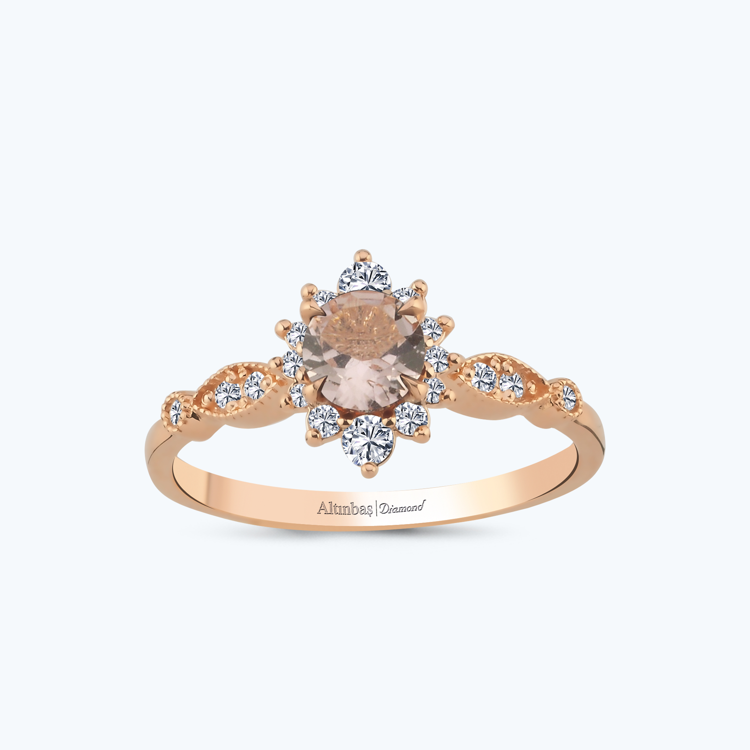 0.20 Karat Pırlanta Morganit Taşlı Vintage Yüzük