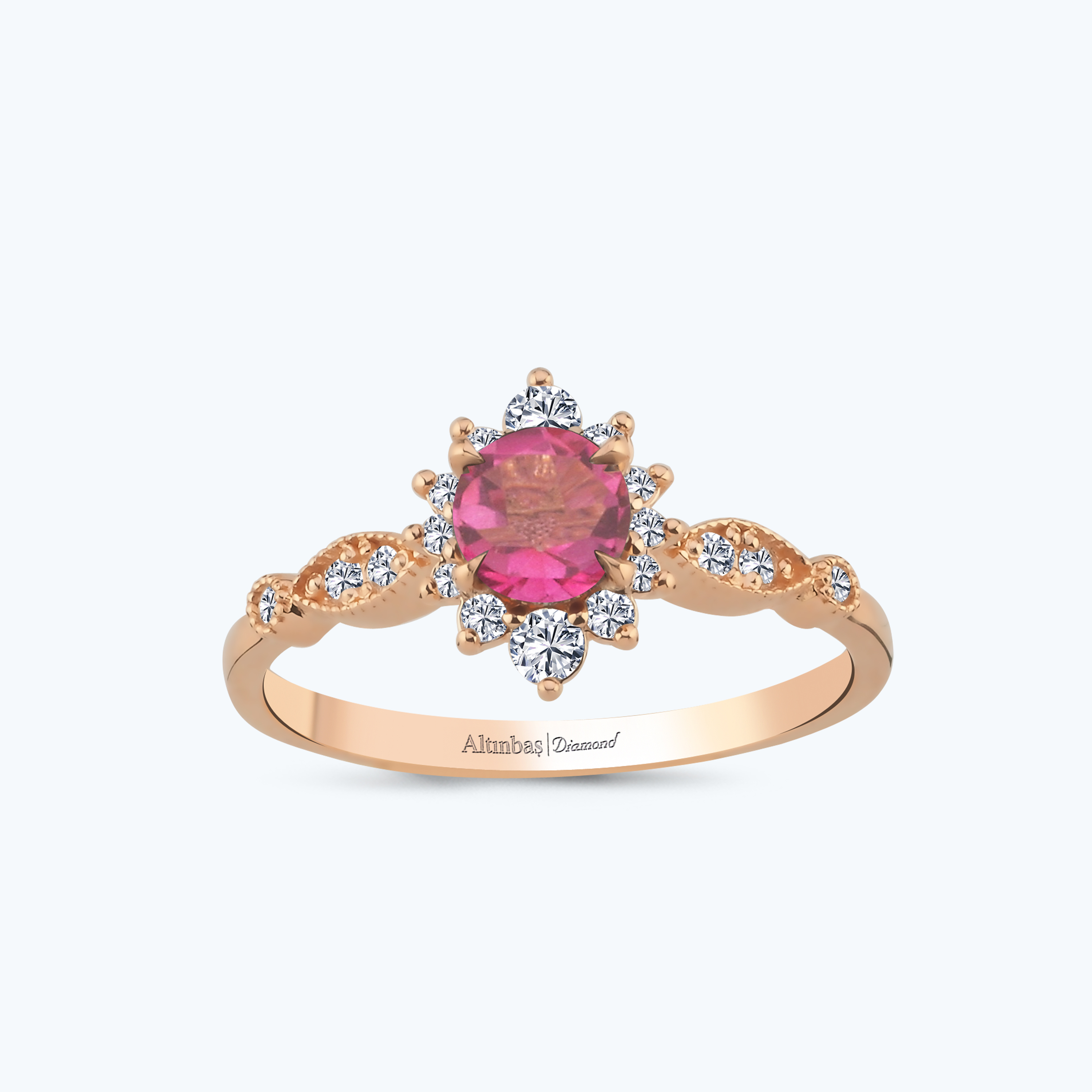 0.20 Karat Pırlanta Pembe Safir Vintage Yüzük