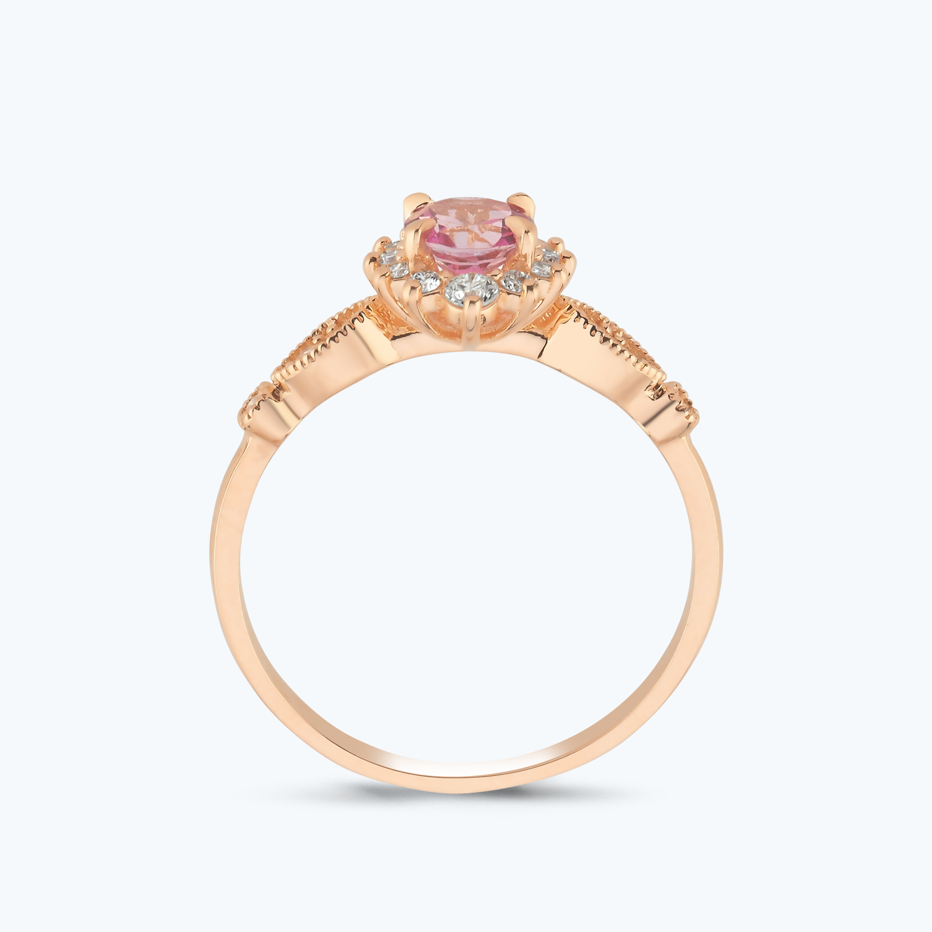 0.20 Karat Pırlanta Pembe Safir Vintage Yüzük