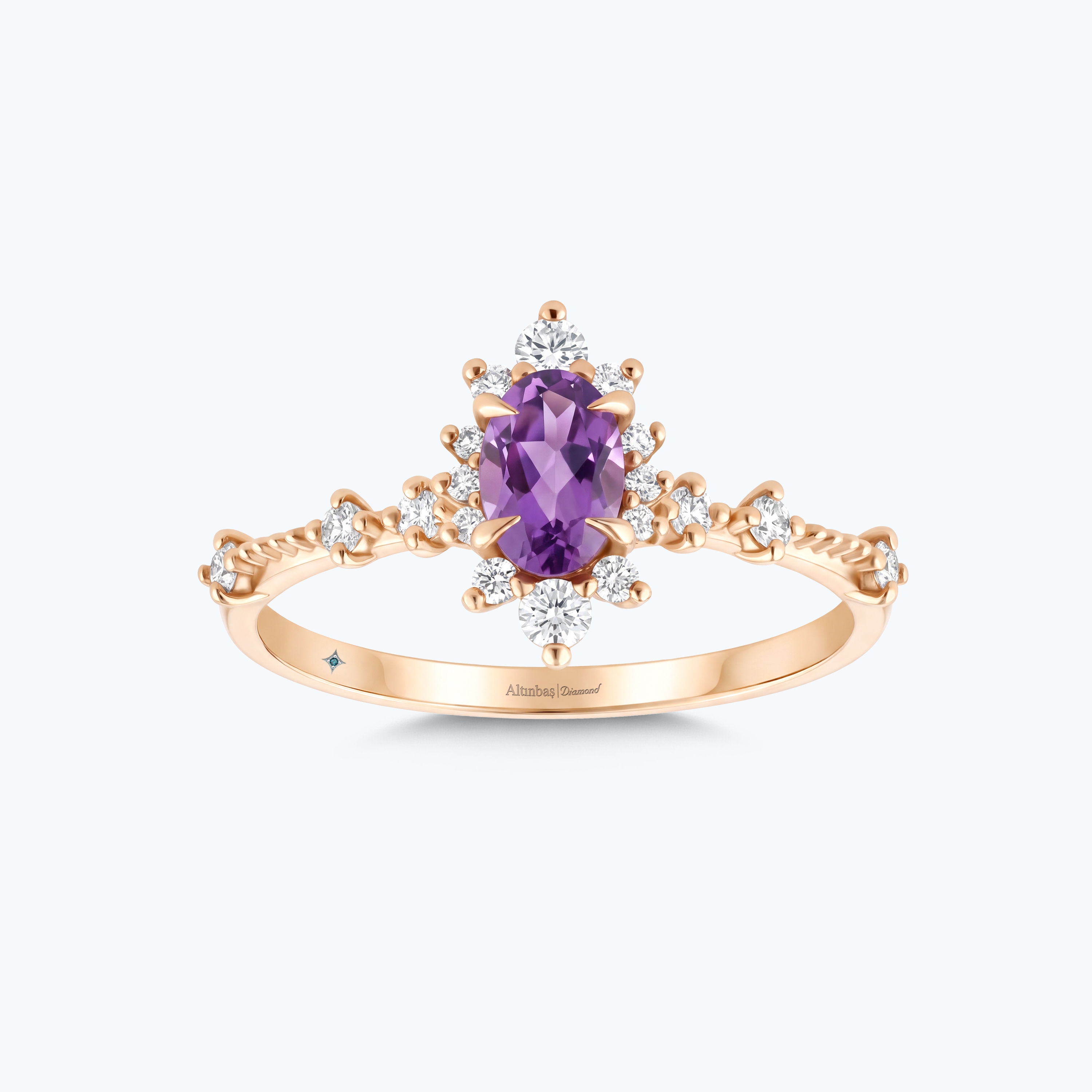 0.23 Karat Pırlanta Ametist Oval Yüzük