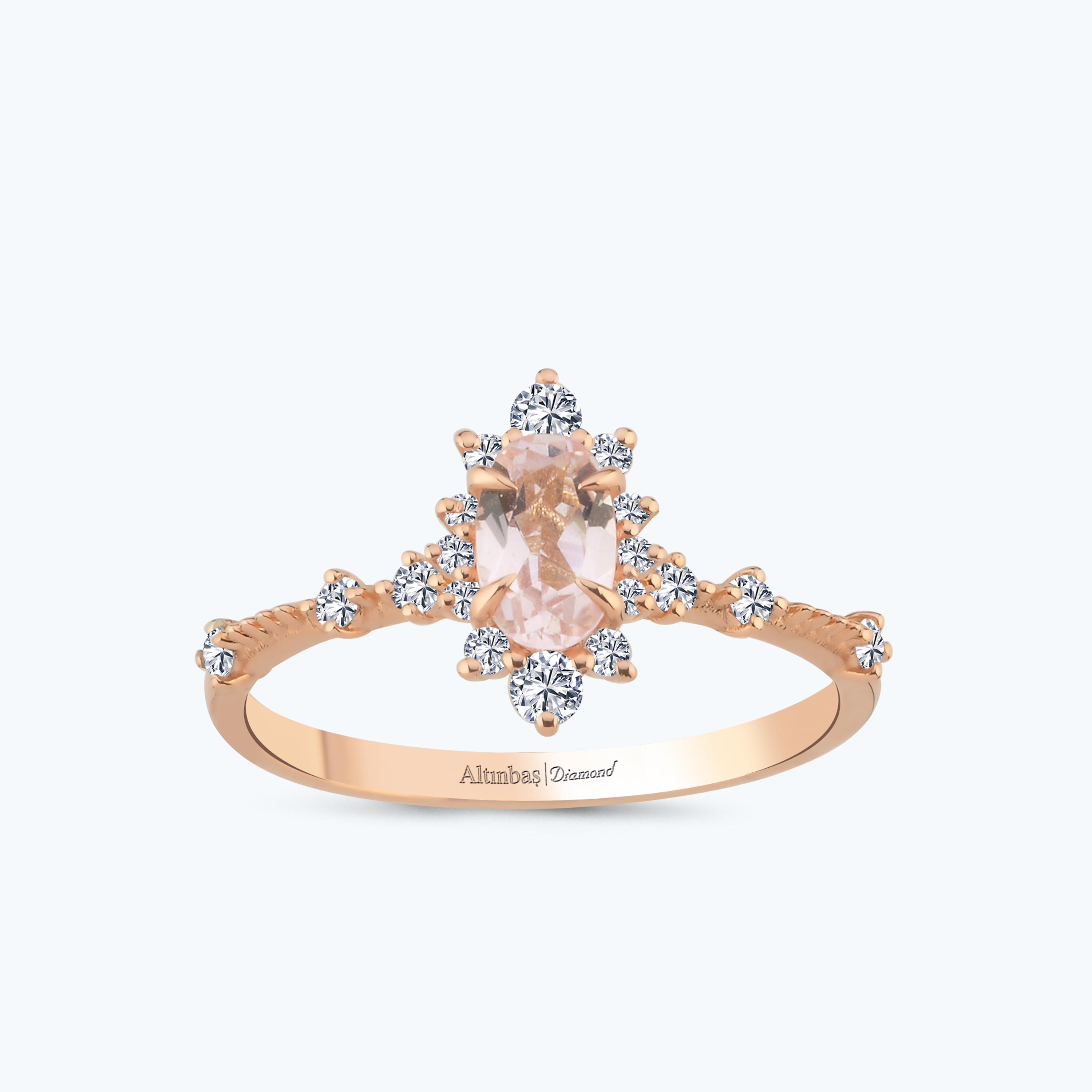 0.20 Karat Pırlanta Morganite Taşlı Oval Yüzük