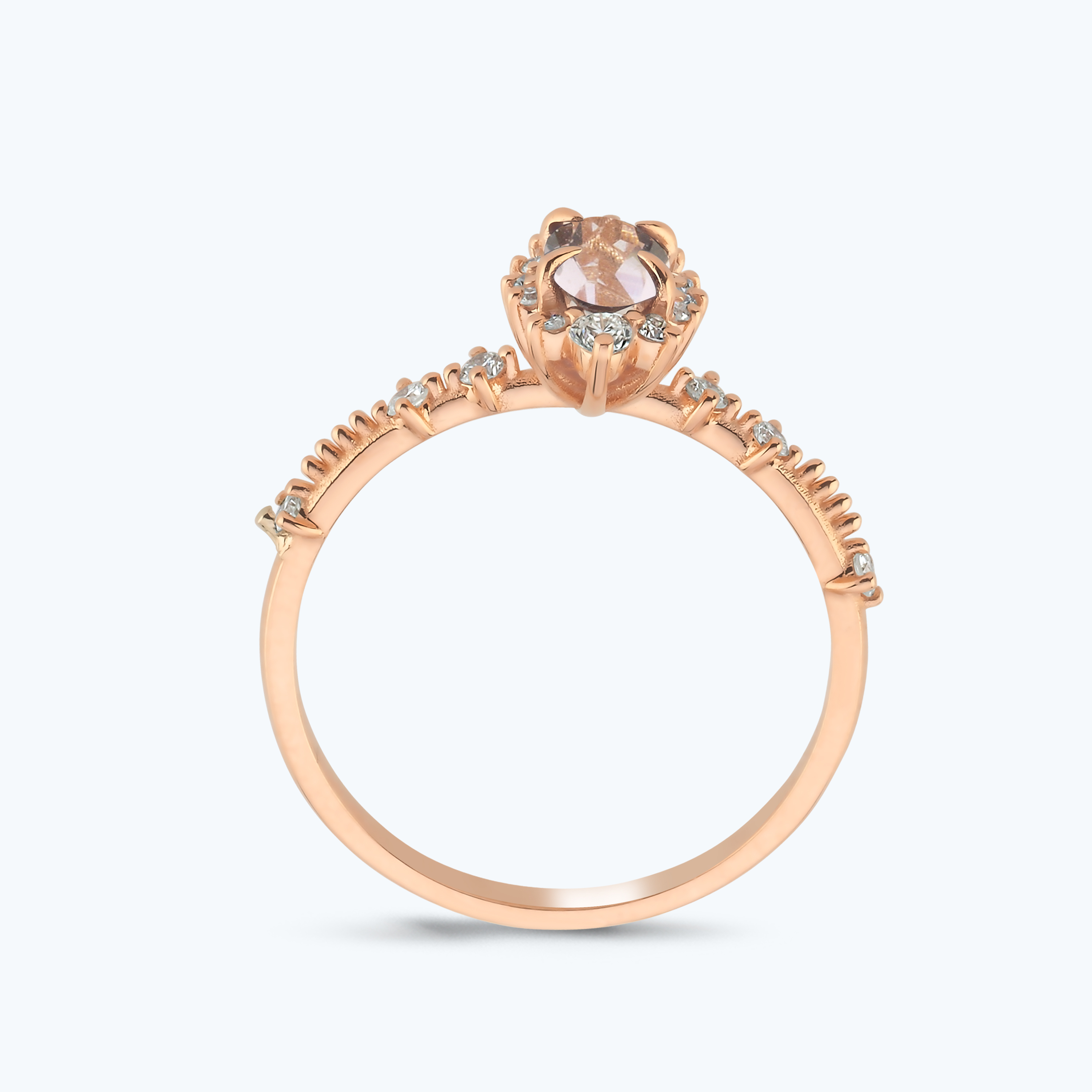 0.20 Karat Pırlanta Morganite Taşlı Oval Yüzük