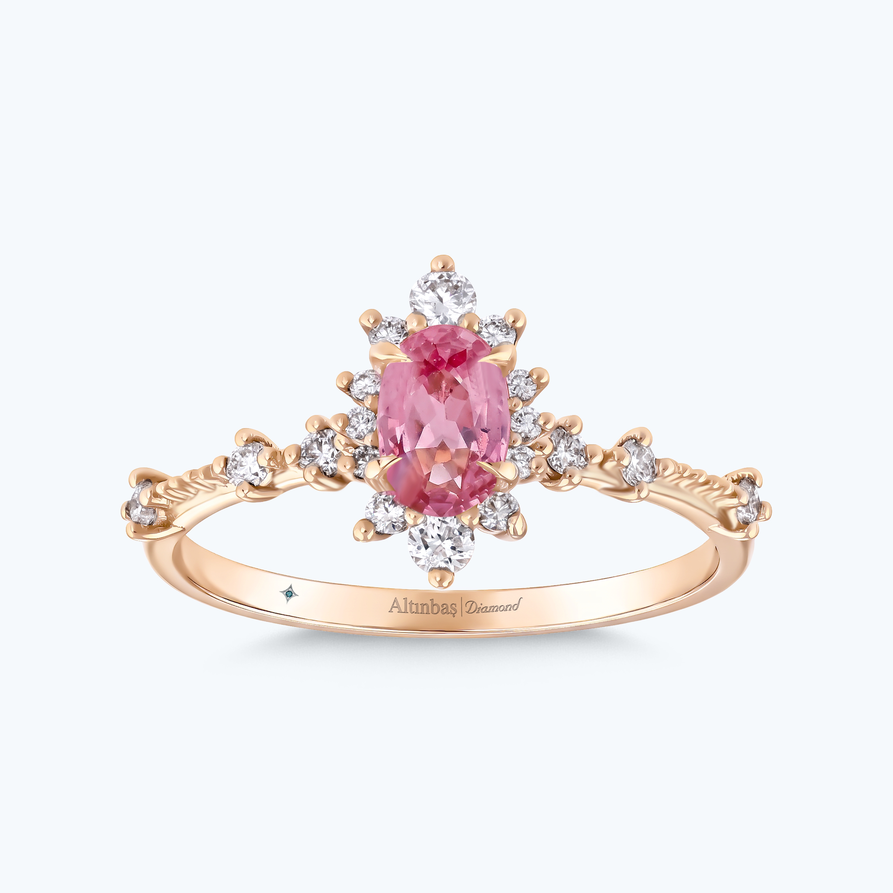 0.23 Karat Pırlanta Pembe Safir Oval Yüzük